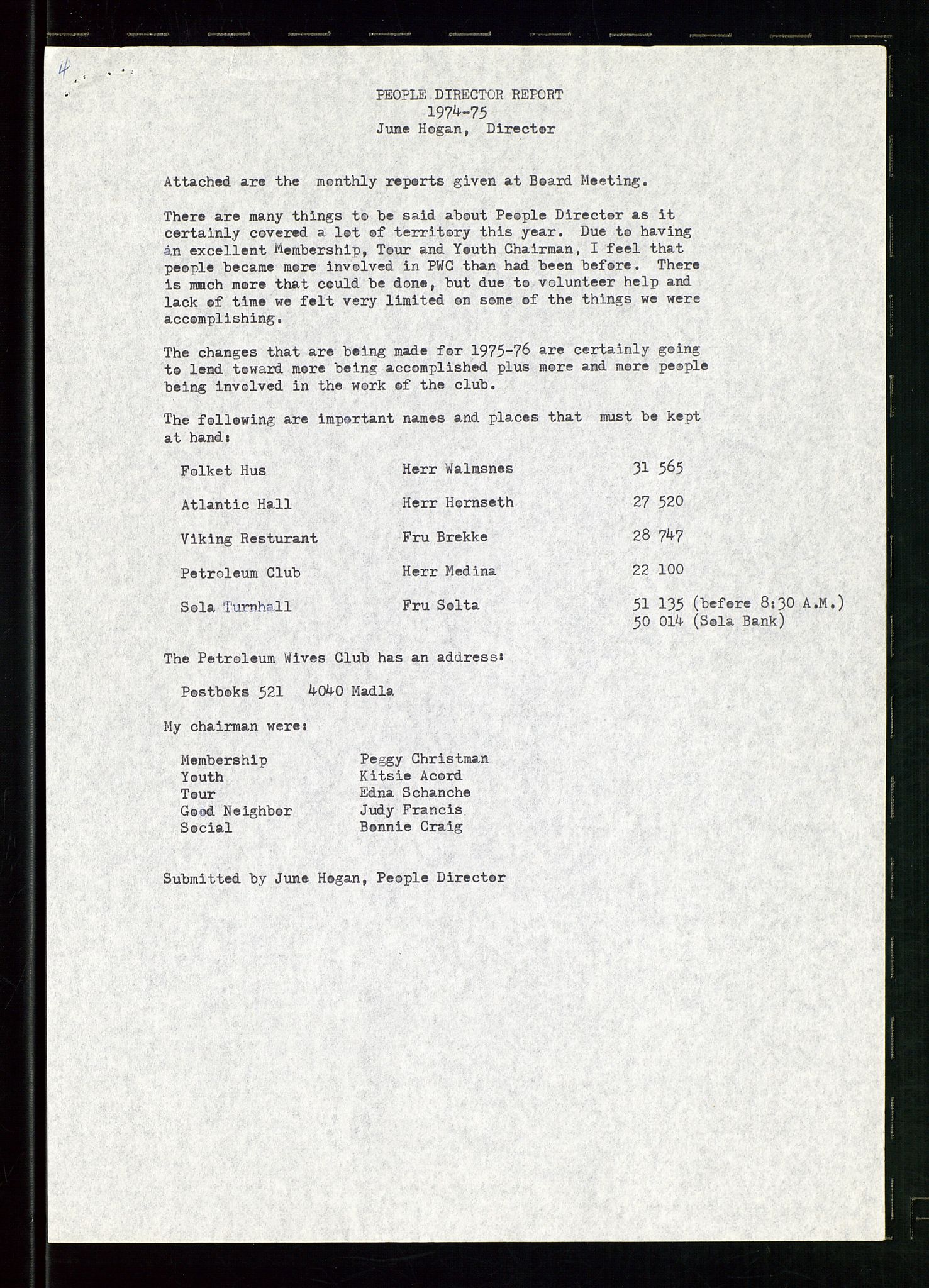 PA 1547 - Petroleum Wives Club, AV/SAST-A-101974/D/Da/L0001: President's file, 1975-1980