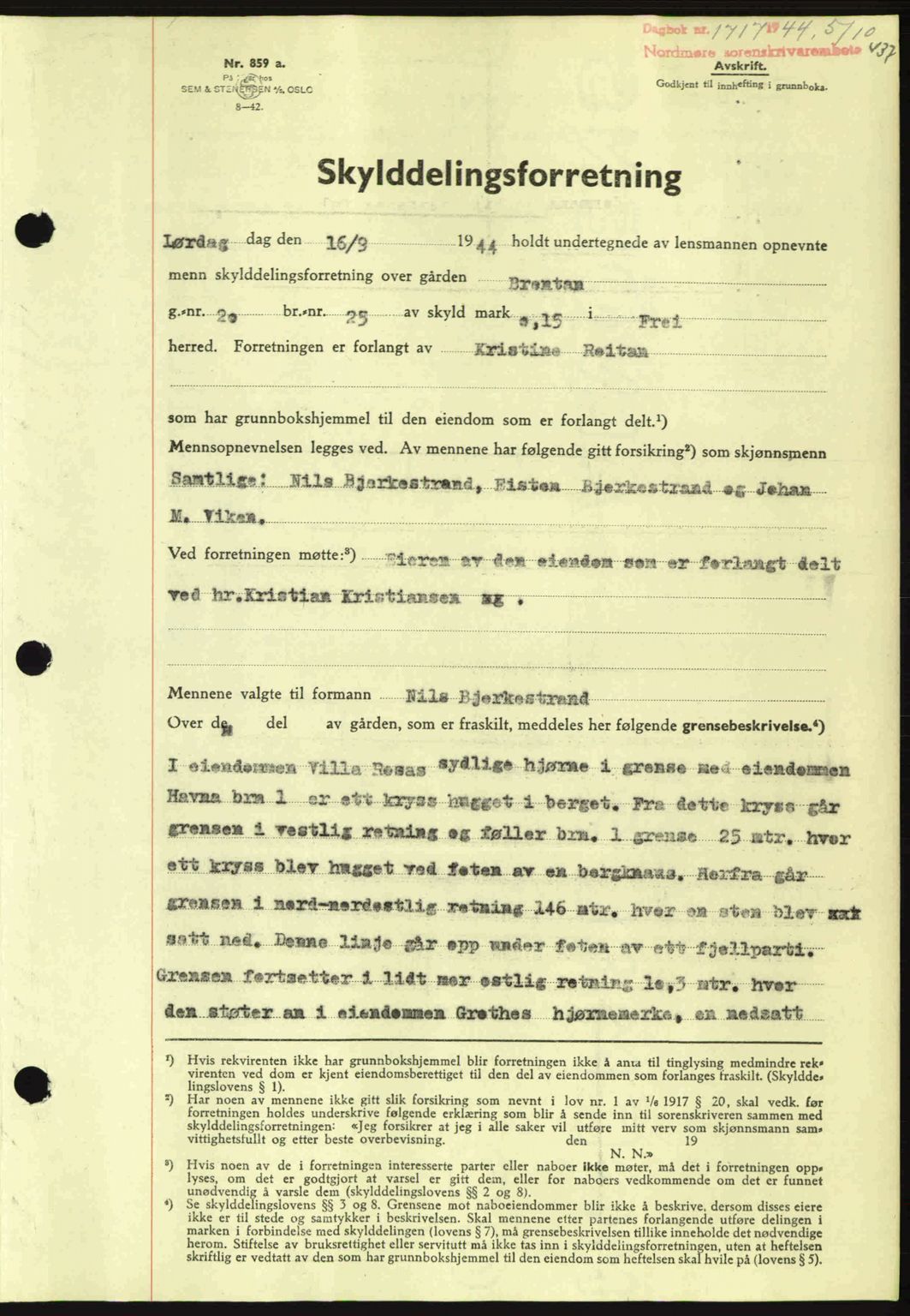 Nordmøre sorenskriveri, SAT/A-4132/1/2/2Ca: Pantebok nr. A98, 1944-1944, Dagboknr: 1717/1944