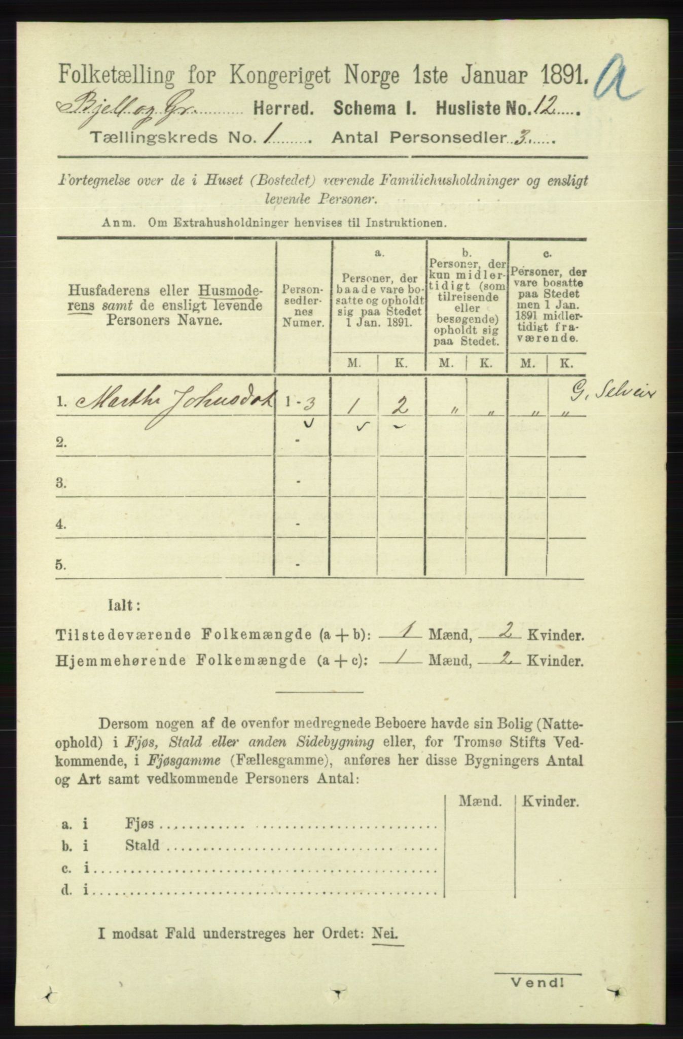 RA, Folketelling 1891 for 1024 Bjelland og Grindheim herred, 1891, s. 34