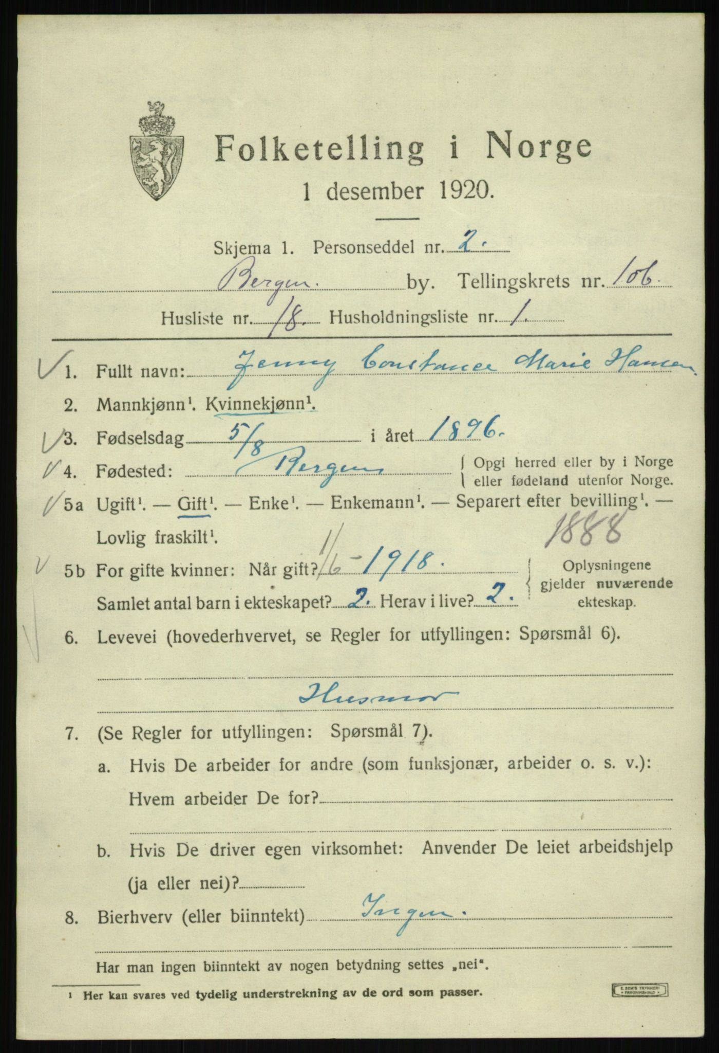 SAB, Folketelling 1920 for 1301 Bergen kjøpstad, 1920, s. 184666