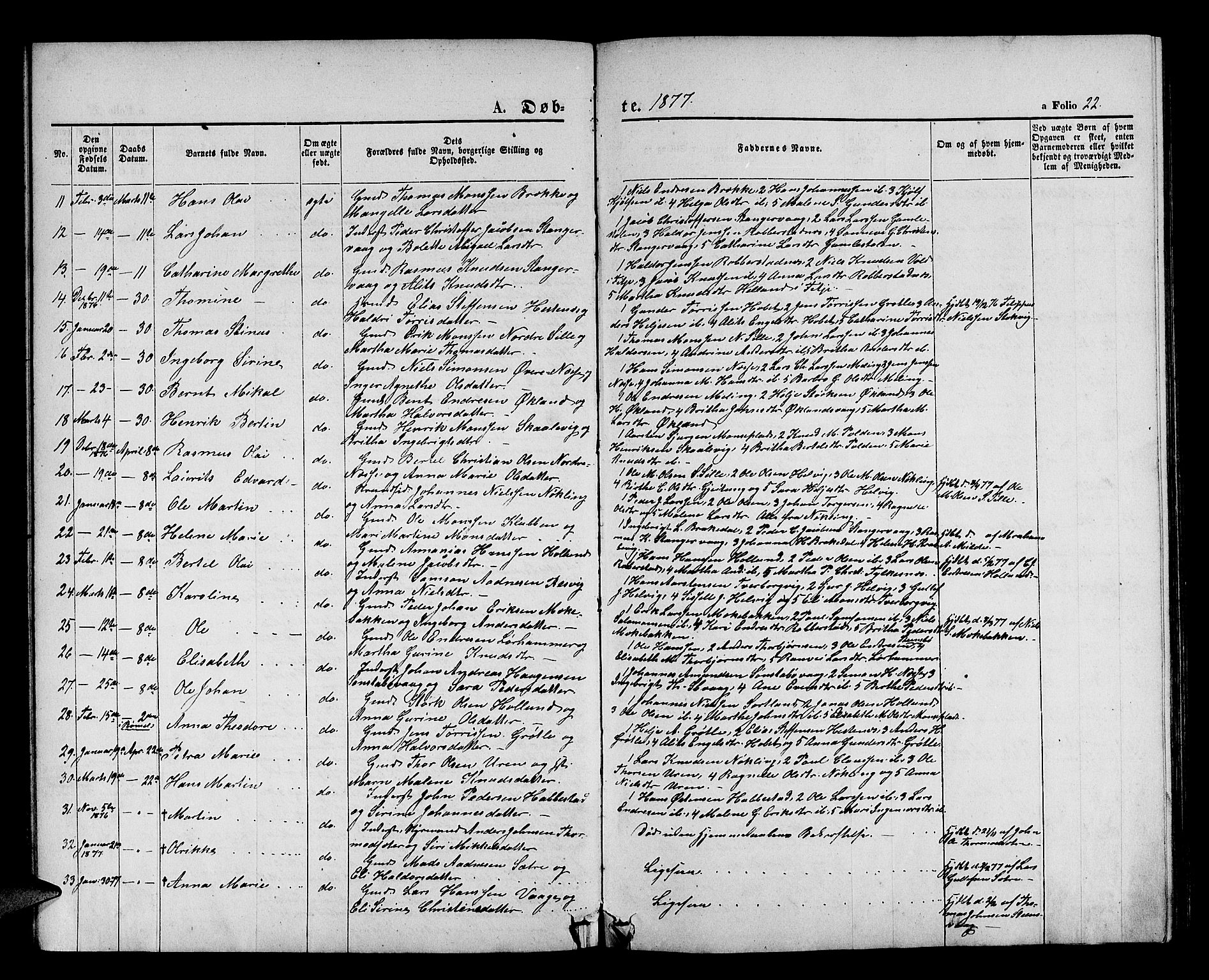 Finnås sokneprestembete, AV/SAB-A-99925/H/Ha/Hab/Habb/L0002: Klokkerbok nr. B 2, 1871-1881, s. 22