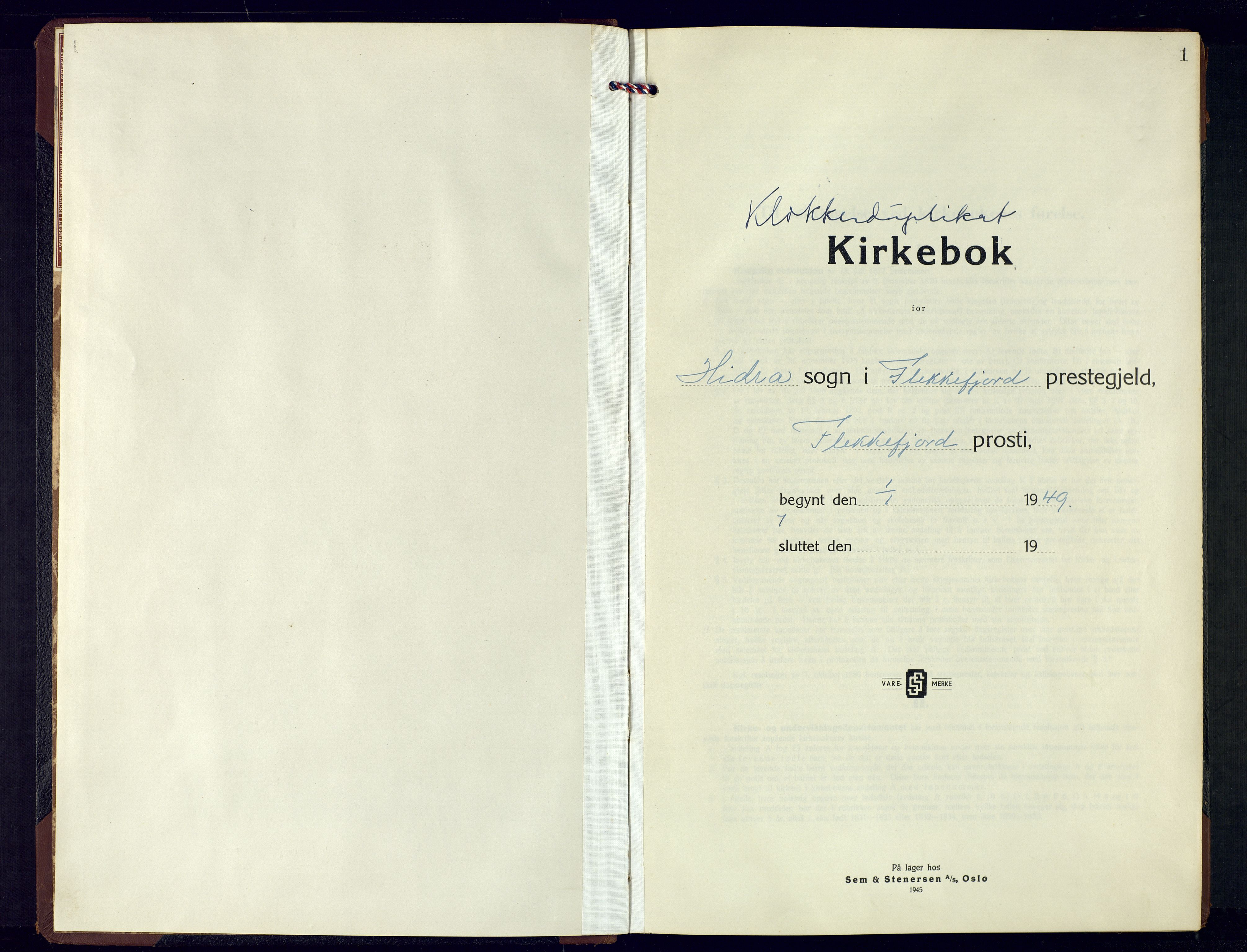 Flekkefjord sokneprestkontor, AV/SAK-1111-0012/F/Fb/Fbb/L0006: Klokkerbok nr. B-6, 1950-1957, s. 1