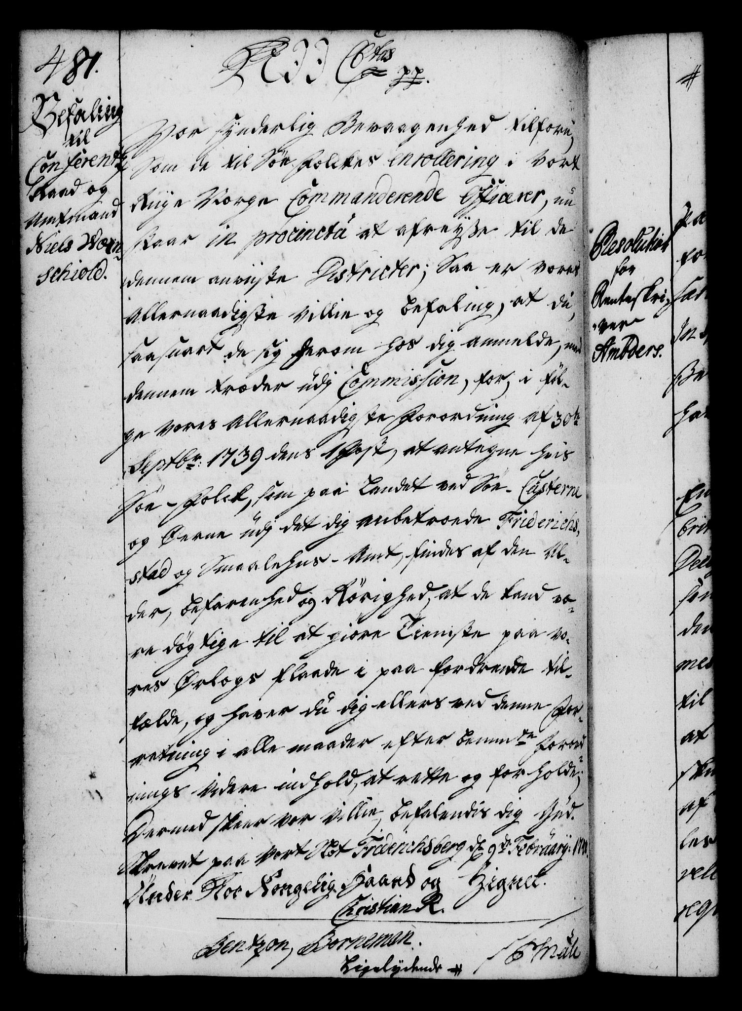 Rentekammeret, Kammerkanselliet, RA/EA-3111/G/Gg/Gga/L0004: Norsk ekspedisjonsprotokoll med register (merket RK 53.4), 1734-1741, s. 481
