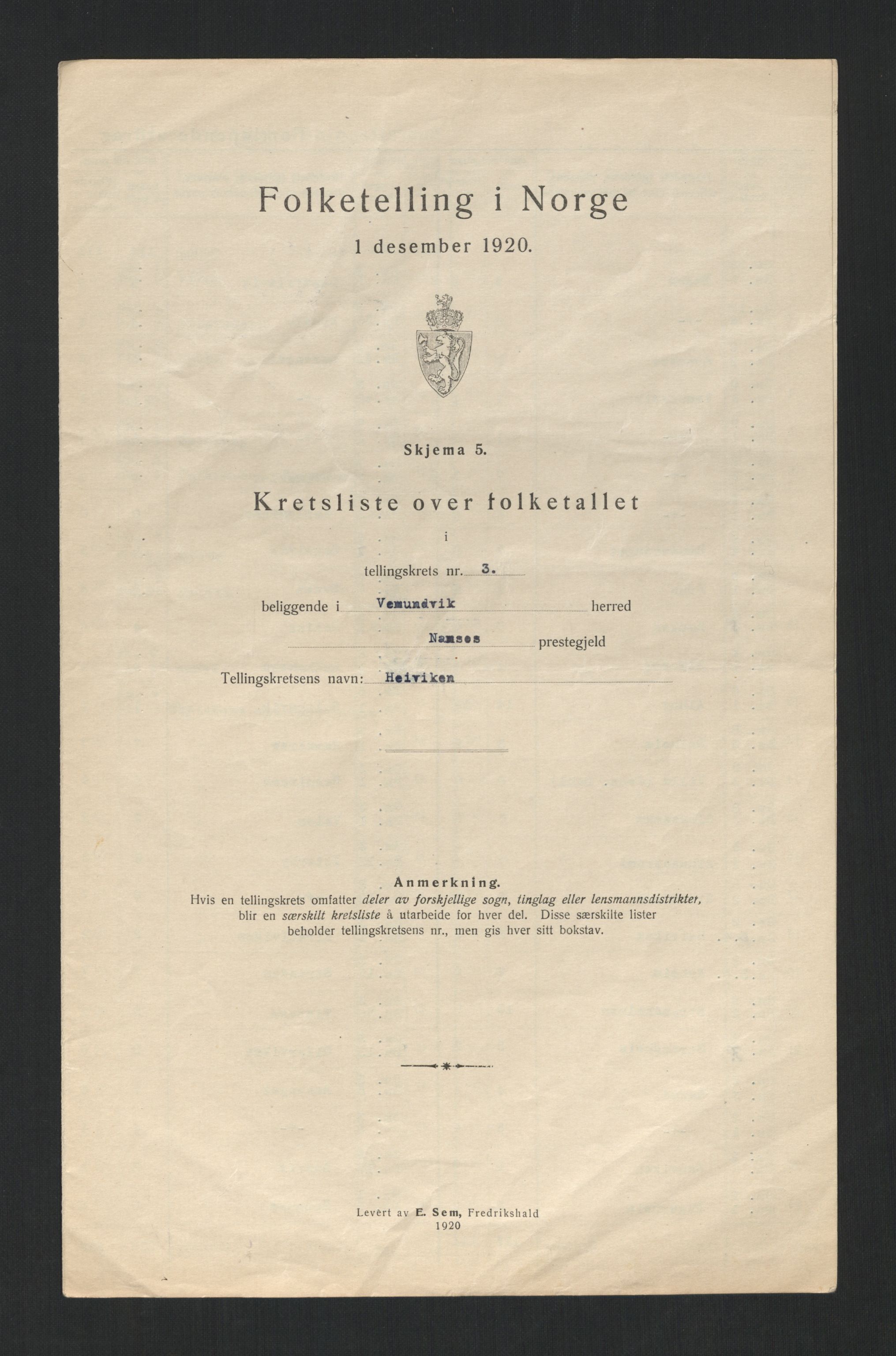 SAT, Folketelling 1920 for 1745 Vemundvik herred, 1920, s. 13