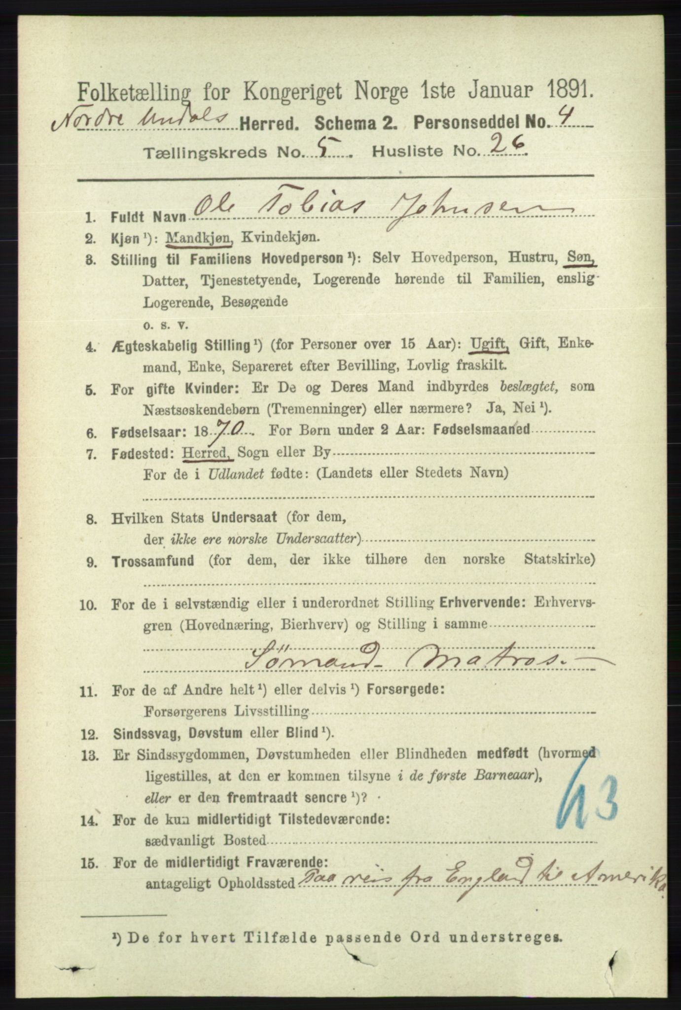 RA, Folketelling 1891 for 1028 Nord-Audnedal herred, 1891, s. 1330