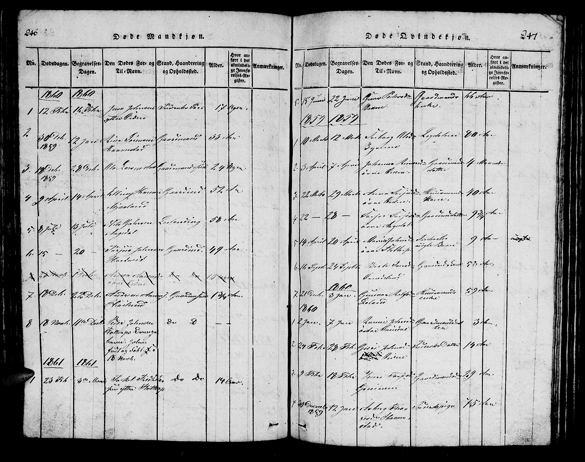 Bjelland sokneprestkontor, SAK/1111-0005/F/Fb/Fbc/L0001: Klokkerbok nr. B 1, 1815-1870, s. 246-247