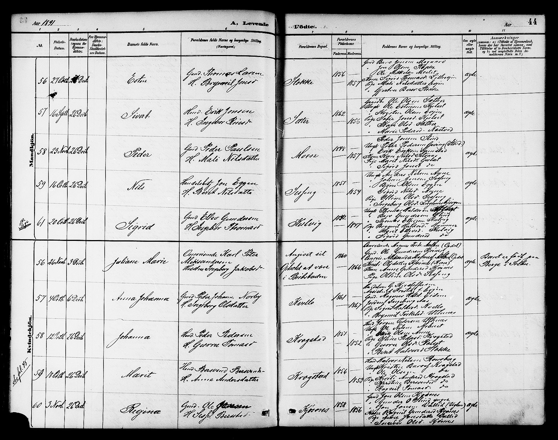 Ministerialprotokoller, klokkerbøker og fødselsregistre - Sør-Trøndelag, AV/SAT-A-1456/695/L1157: Klokkerbok nr. 695C08, 1889-1913, s. 44