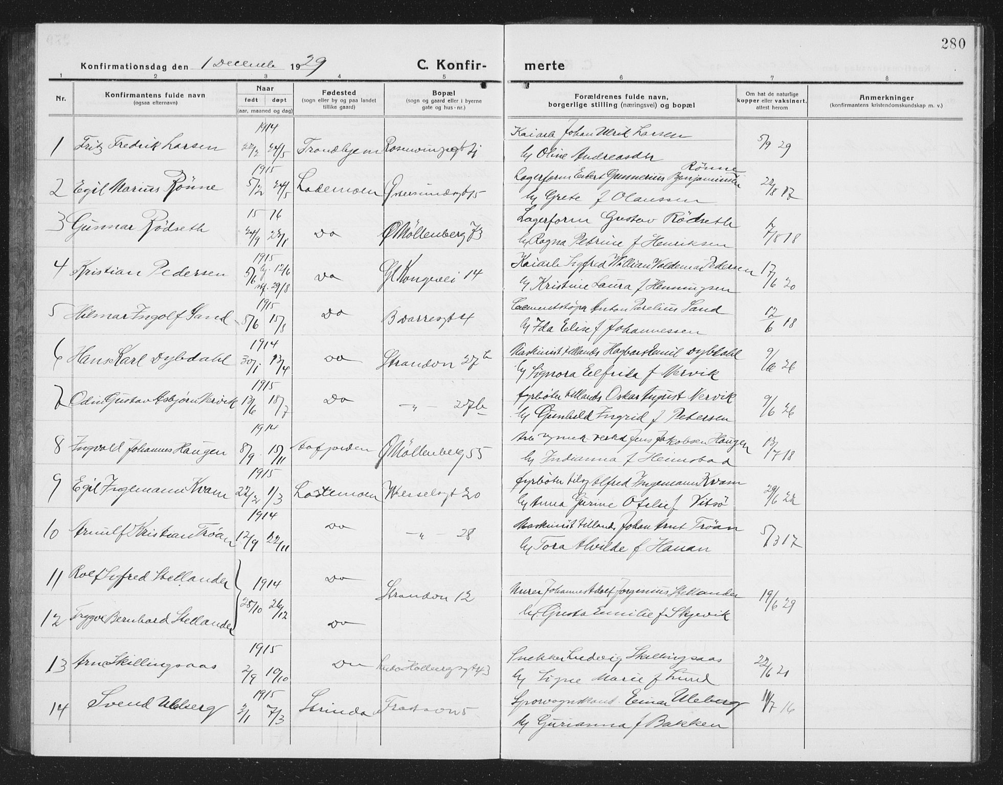 Ministerialprotokoller, klokkerbøker og fødselsregistre - Sør-Trøndelag, AV/SAT-A-1456/605/L0258: Klokkerbok nr. 605C05, 1918-1930, s. 280