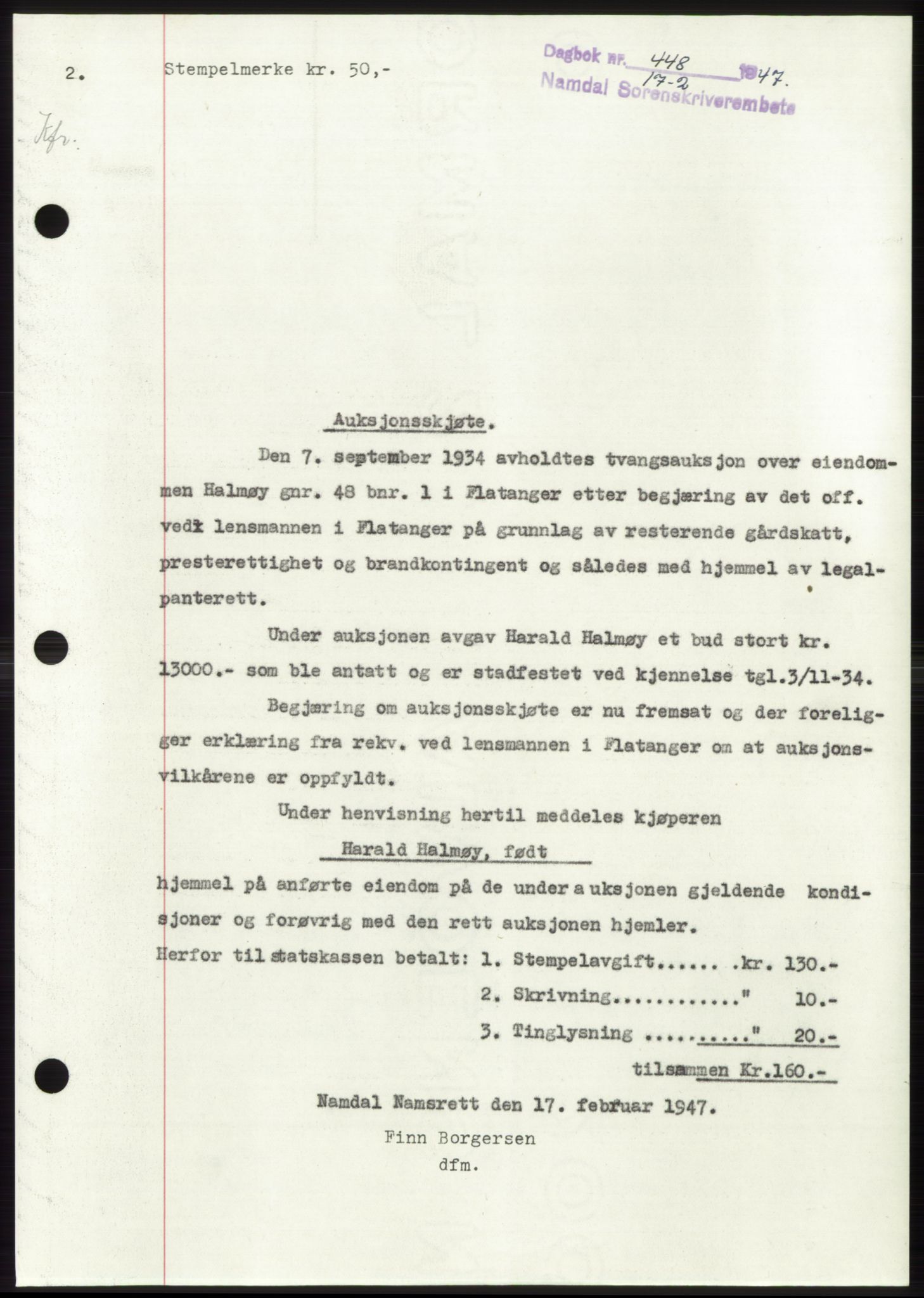 Namdal sorenskriveri, SAT/A-4133/1/2/2C: Pantebok nr. -, 1946-1947, Dagboknr: 448/1947