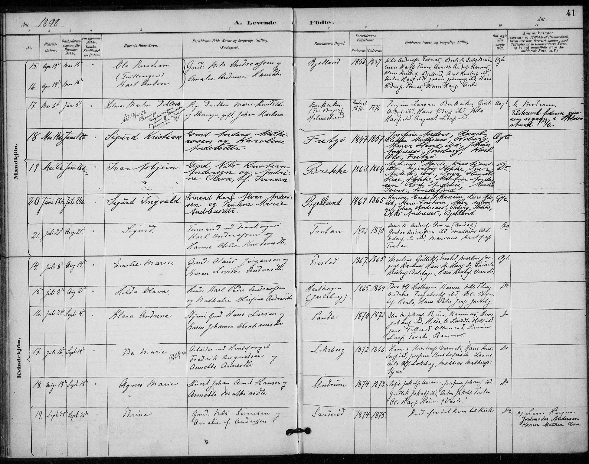Sem kirkebøker, AV/SAKO-A-5/F/Fa/L0011: Ministerialbok nr. I 11, 1888-1904, s. 41