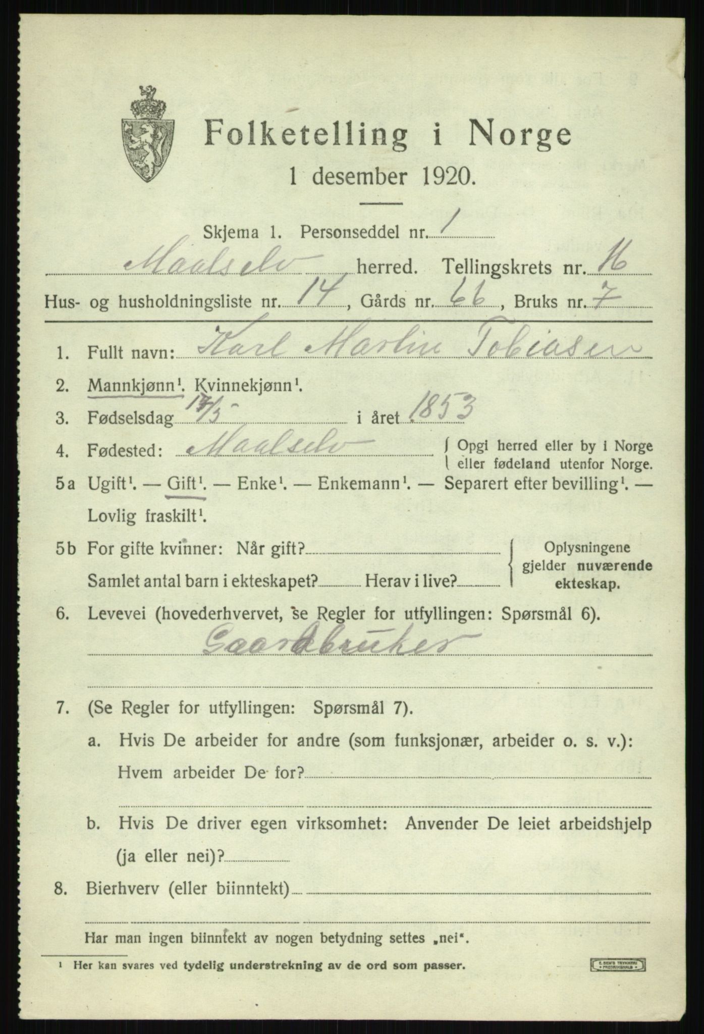 SATØ, Folketelling 1920 for 1924 Målselv herred, 1920, s. 8169