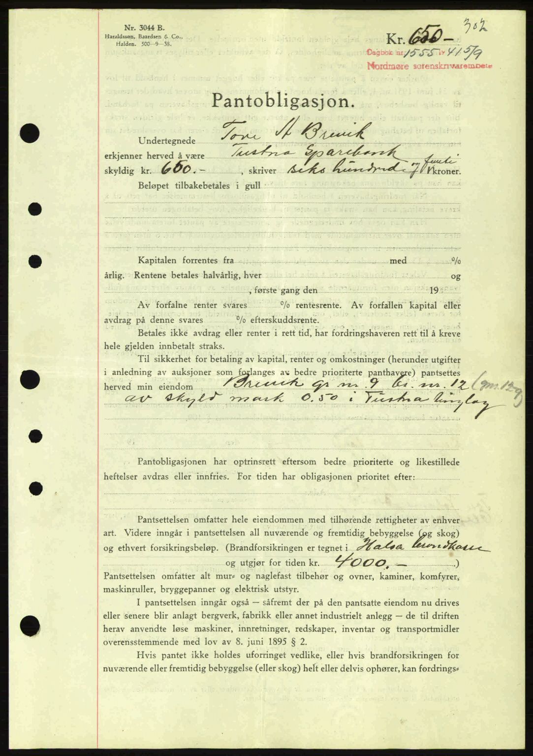 Nordmøre sorenskriveri, SAT/A-4132/1/2/2Ca: Pantebok nr. B88, 1941-1942, Dagboknr: 1555/1941
