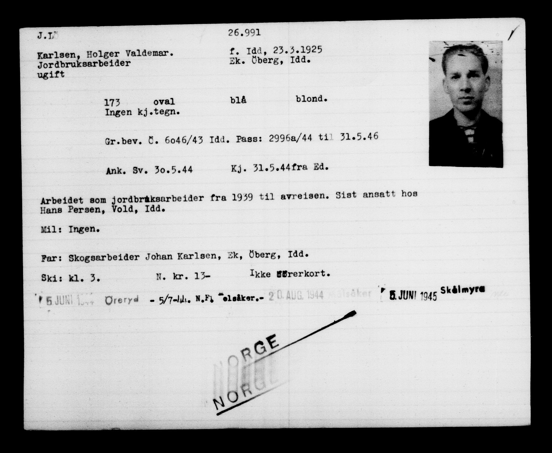 Utenriksstasjonene, Legasjonen i Stockholm, Flyktningkontoret, AV/RA-S-6753/V/Va/L0011: Kjesäterkartoteket, flyktninger med registreringsnr. 25300-28349, 1940-1945, s. 1777