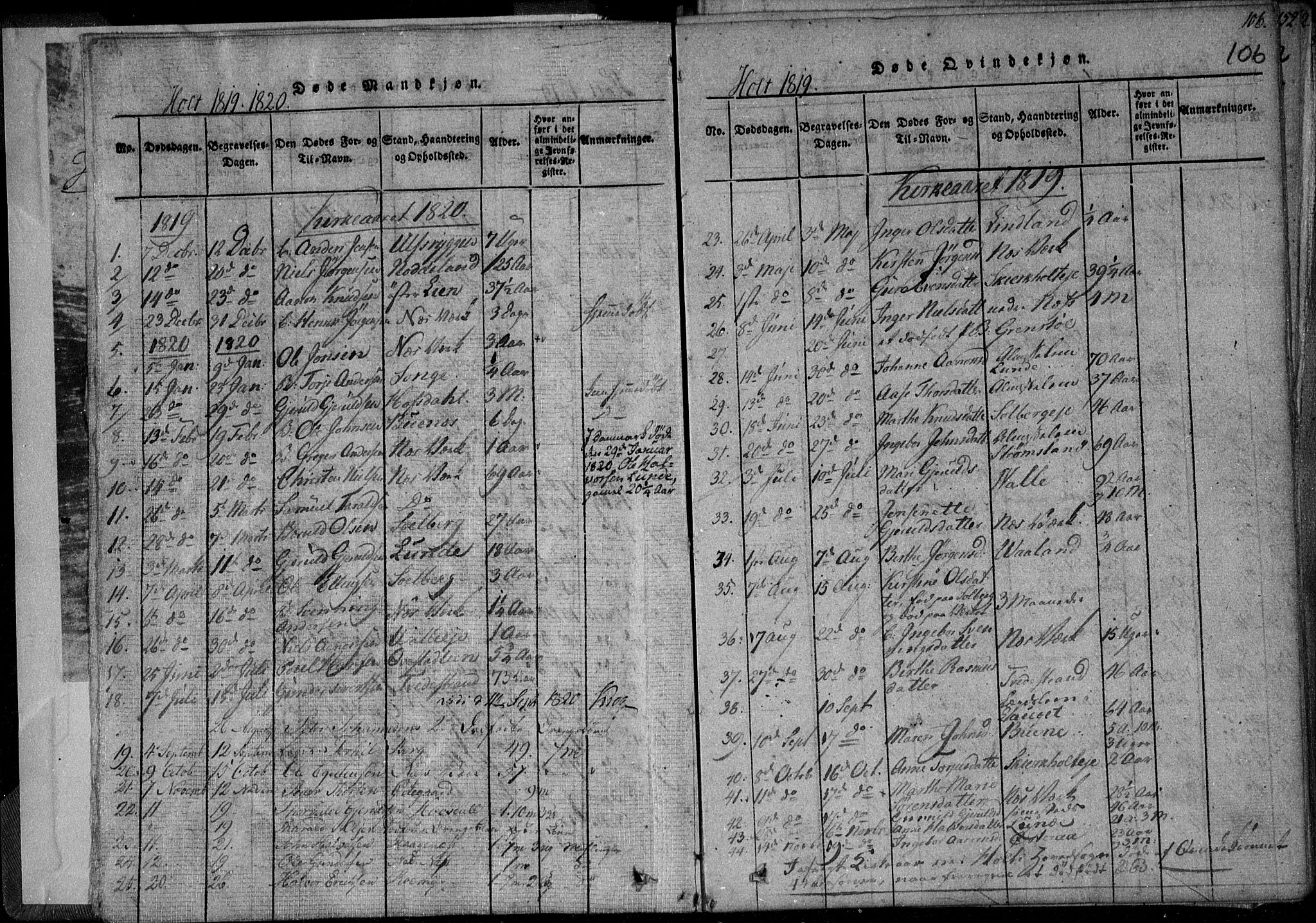 Holt sokneprestkontor, AV/SAK-1111-0021/F/Fa/L0005: Ministerialbok nr. A 5, 1813-1821, s. 106