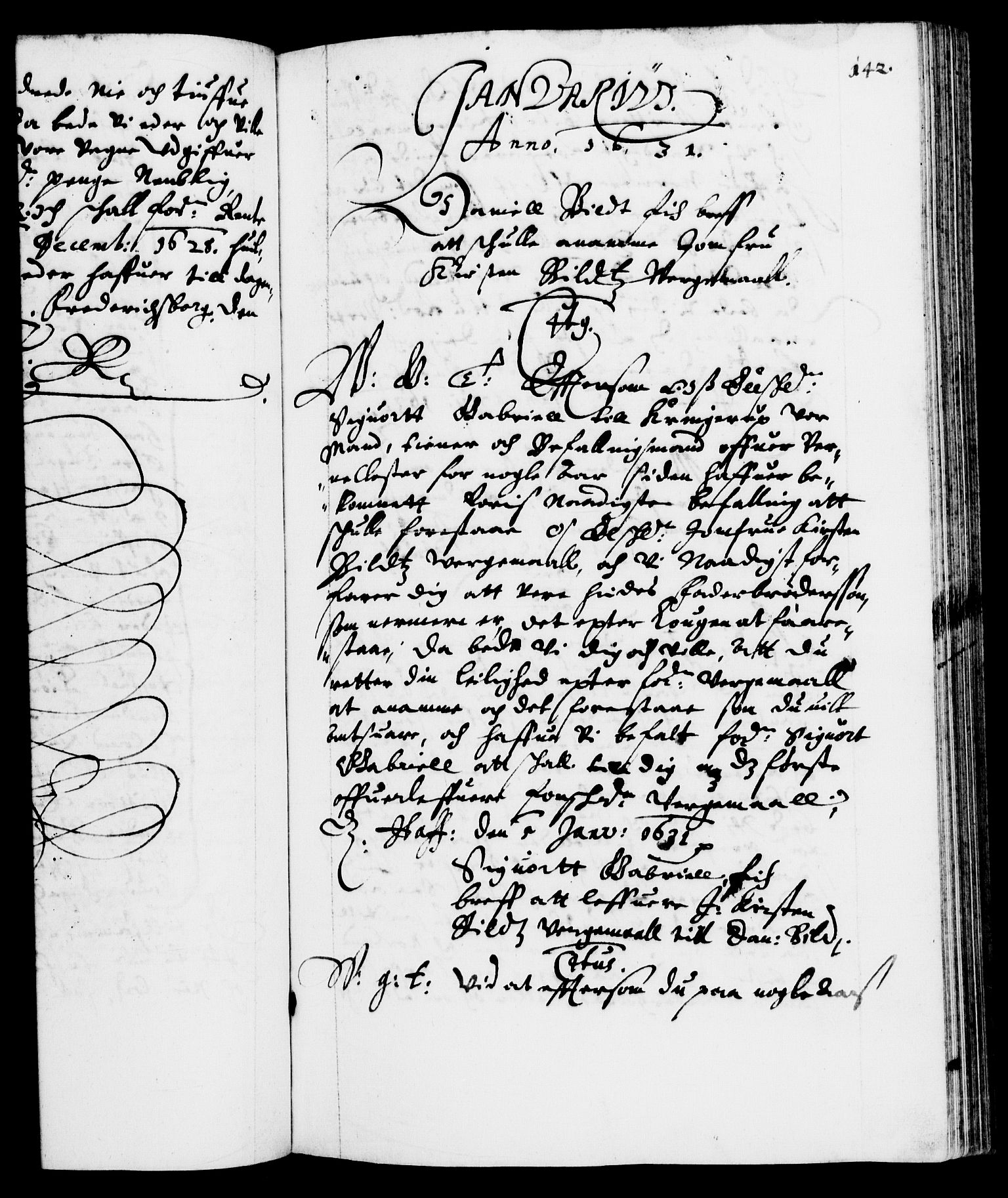Danske Kanselli 1572-1799, AV/RA-EA-3023/F/Fc/Fca/Fcab/L0005: Norske tegnelser (mikrofilm), 1628-1633, s. 142a