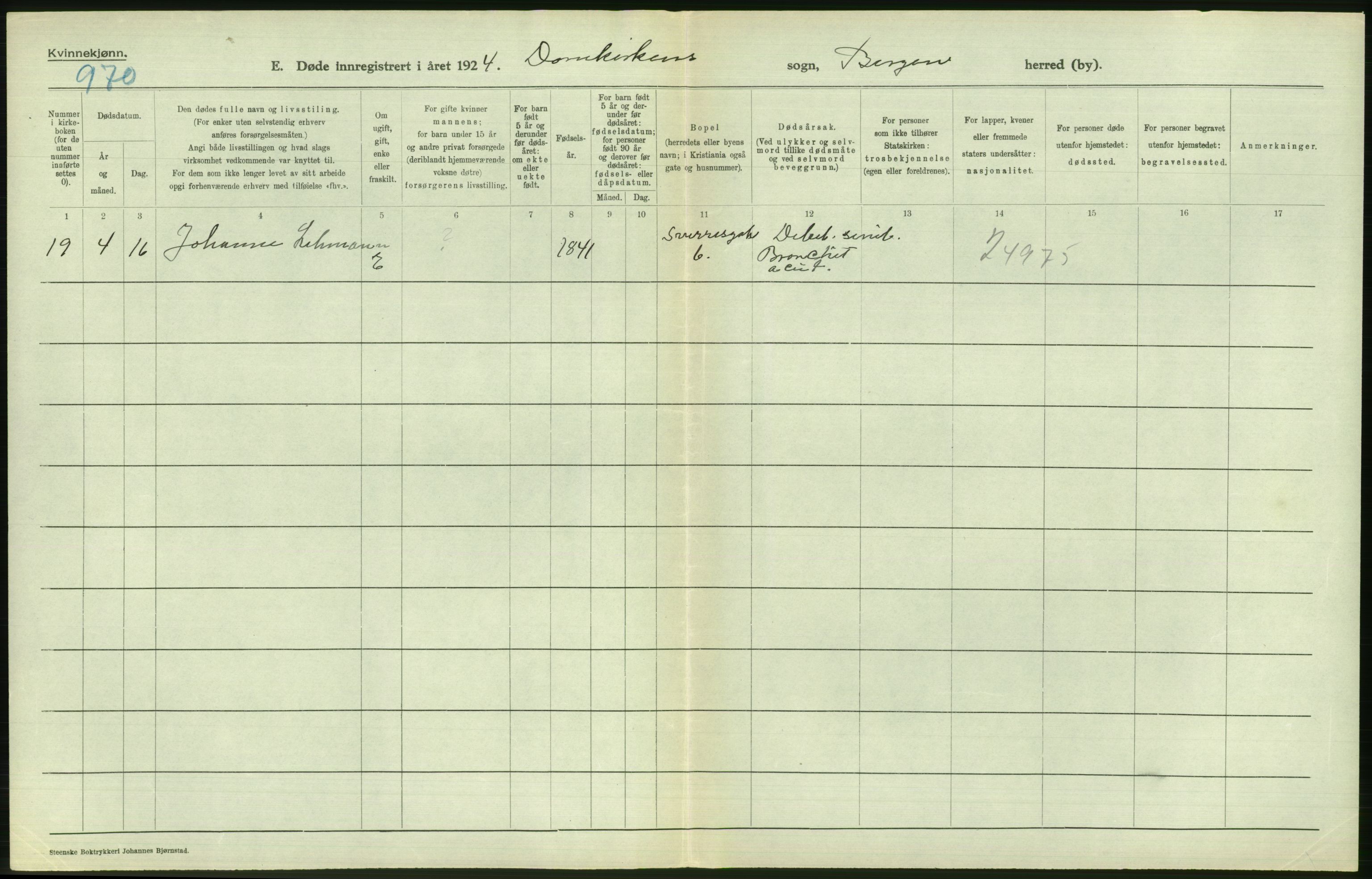 Statistisk sentralbyrå, Sosiodemografiske emner, Befolkning, RA/S-2228/D/Df/Dfc/Dfcd/L0028: Bergen: Gifte, døde., 1924, s. 578