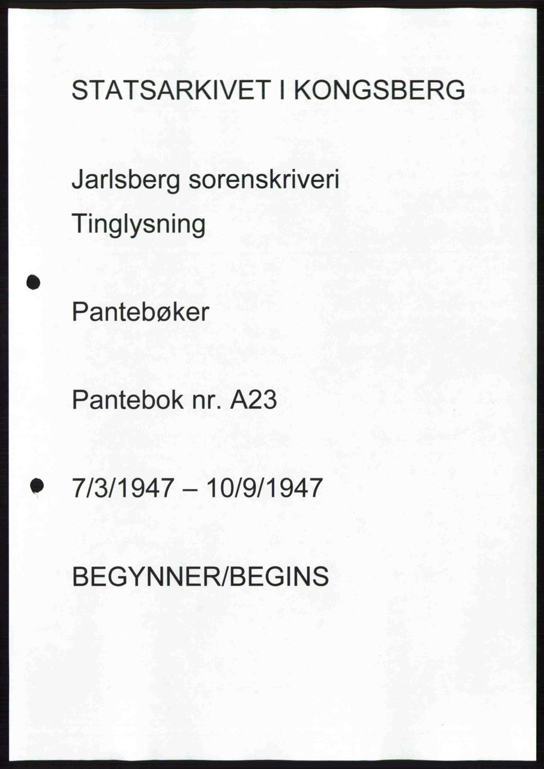 Jarlsberg sorenskriveri, AV/SAKO-A-131/G/Ga/Gaa/L0023: Pantebok nr. A-23, 1947-1947