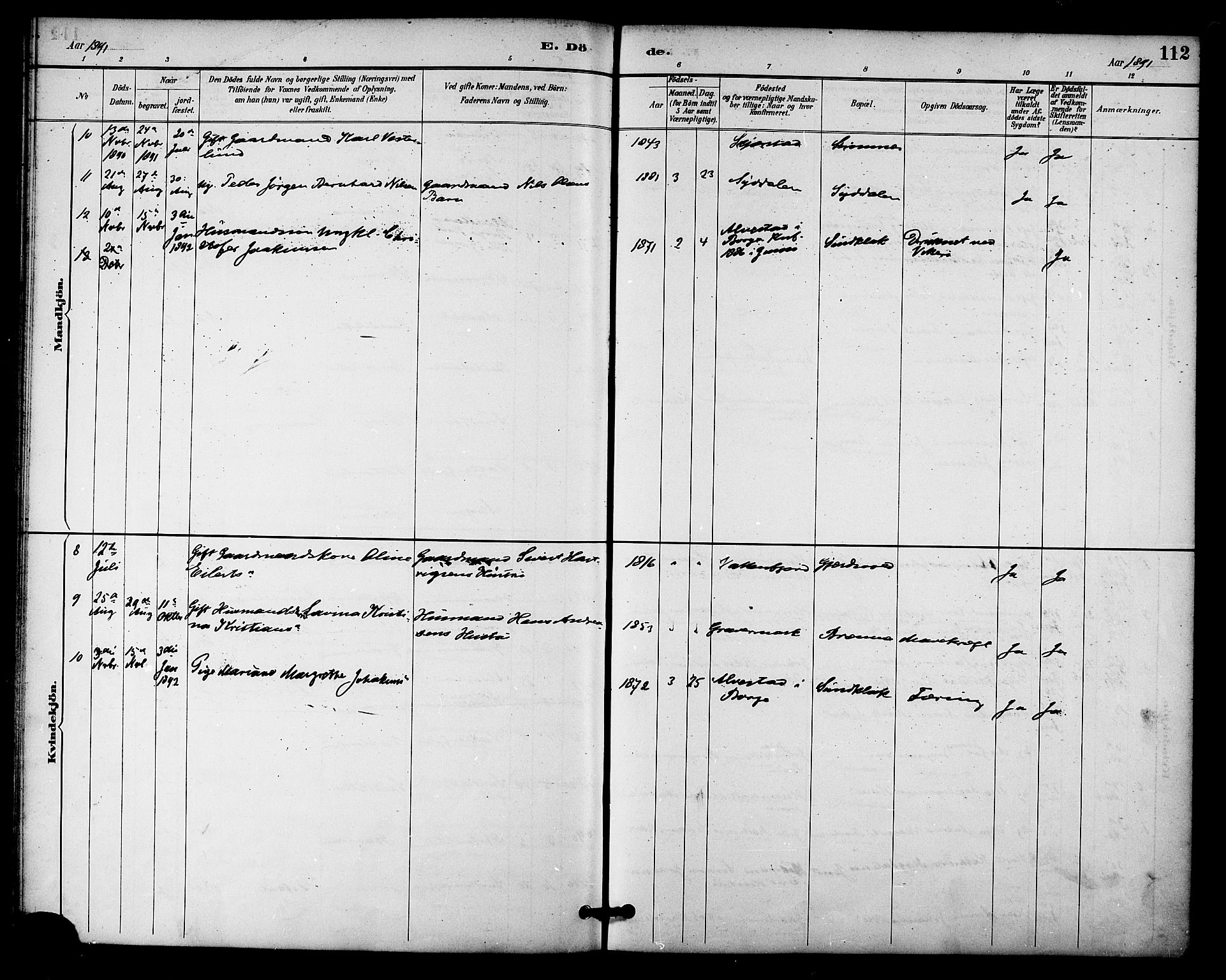 Ministerialprotokoller, klokkerbøker og fødselsregistre - Nordland, SAT/A-1459/876/L1097: Ministerialbok nr. 876A03, 1886-1896, s. 112