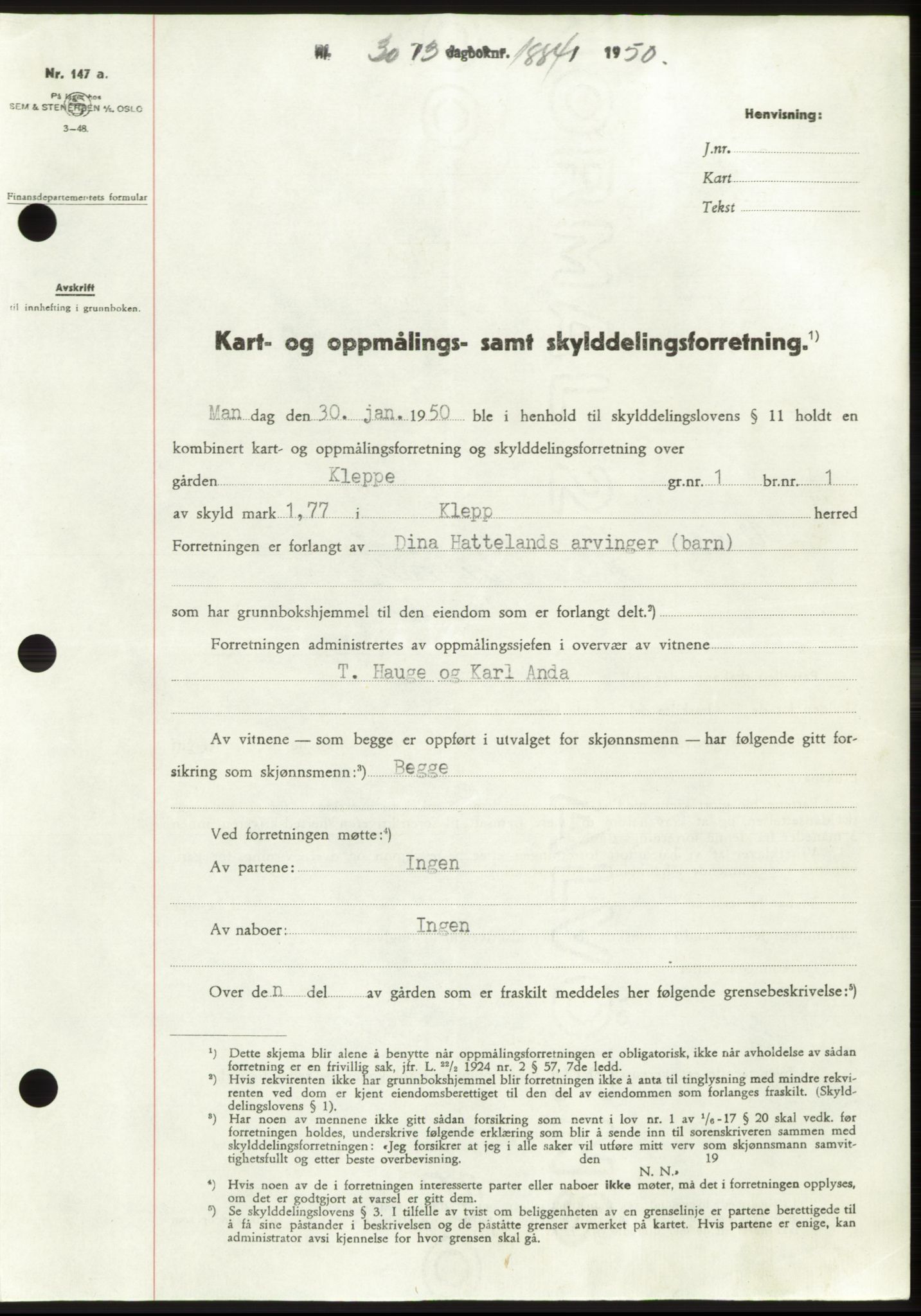 Jæren sorenskriveri, SAST/A-100310/03/G/Gba/L0107: Pantebok, 1950-1950, Dagboknr: 1884/1950
