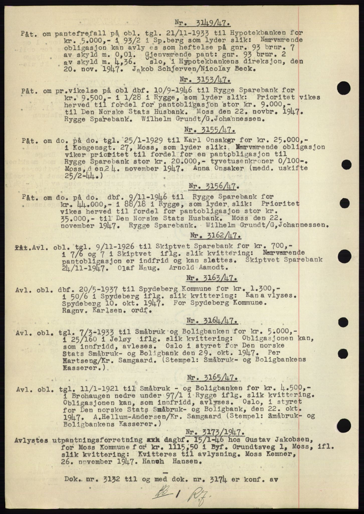 Moss sorenskriveri, SAO/A-10168: Pantebok nr. C10, 1938-1950, Dagboknr: 3149/1947