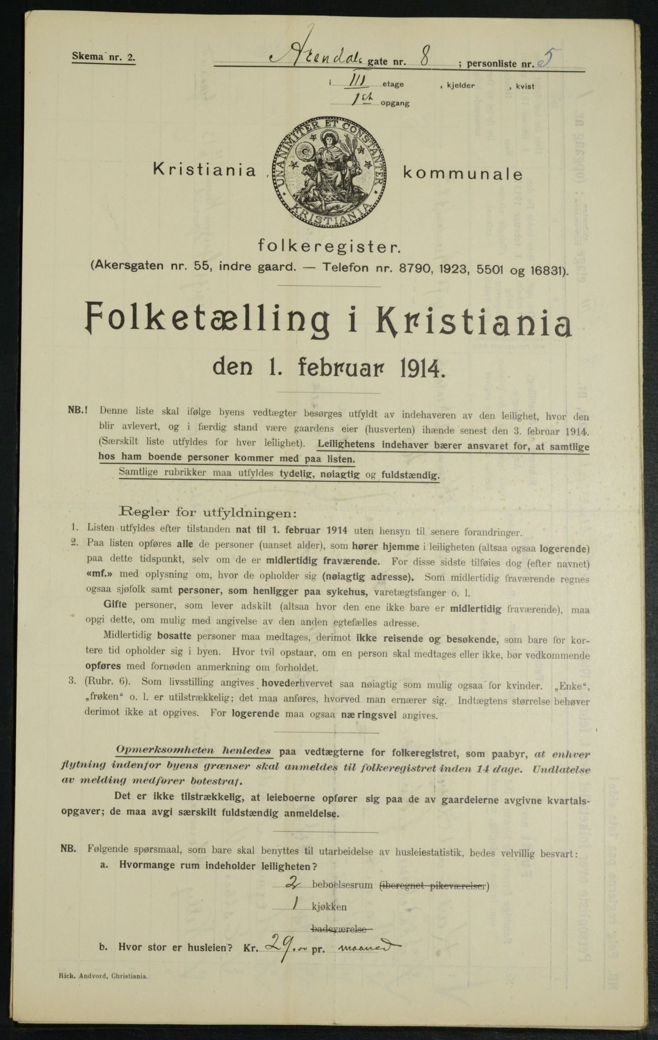 OBA, Kommunal folketelling 1.2.1914 for Kristiania, 1914, s. 2052