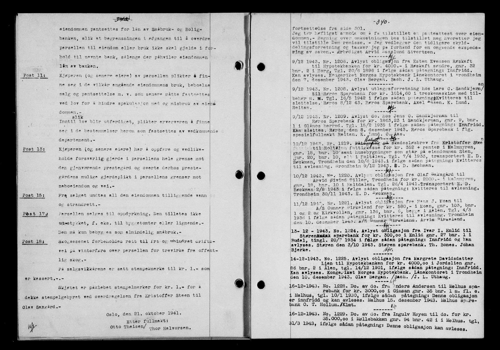 Gauldal sorenskriveri, SAT/A-0014/1/2/2C/L0057: Pantebok nr. 62, 1943-1944, Dagboknr: 1206/1943