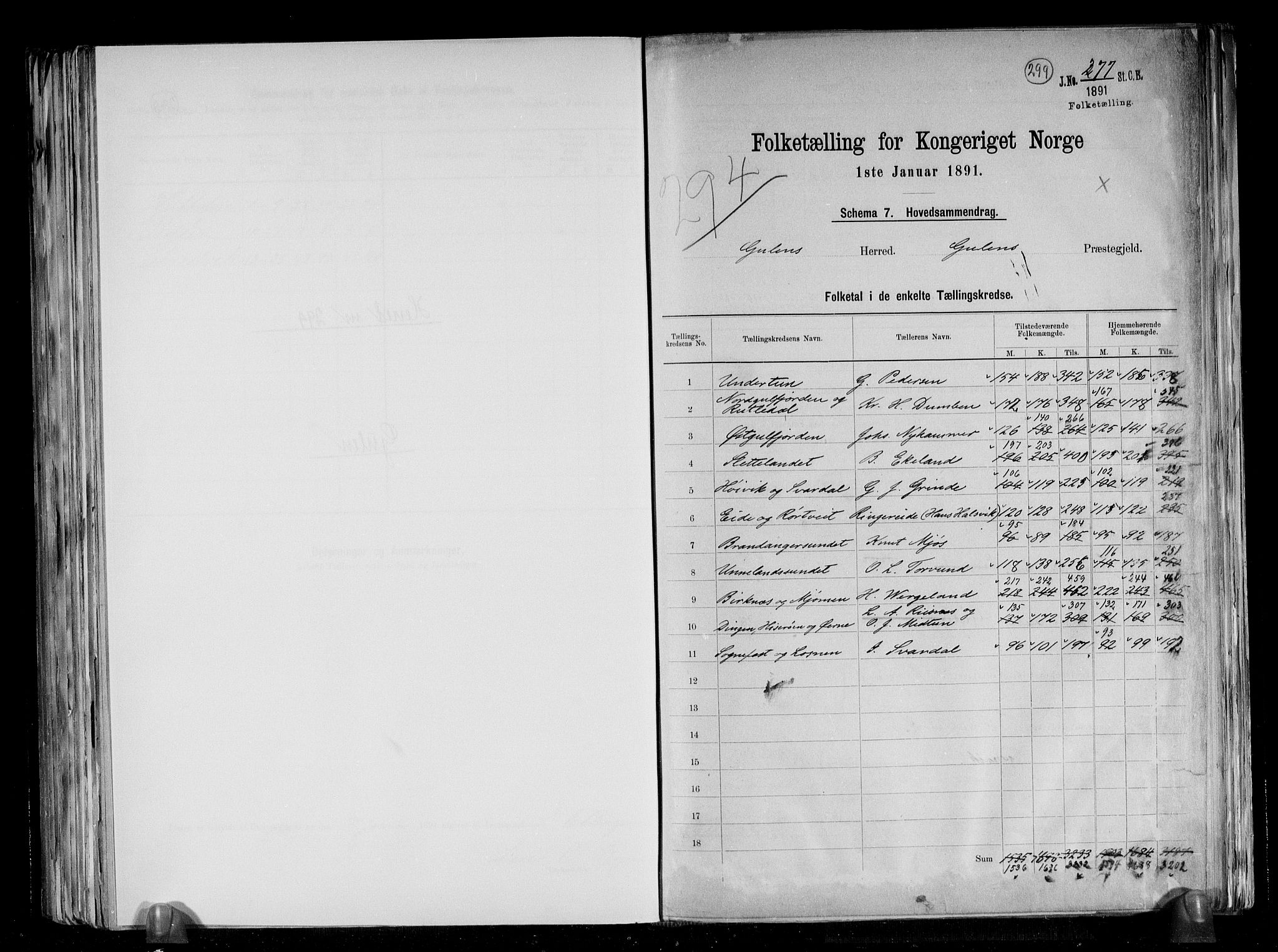 RA, Folketelling 1891 for 1411 Gulen herred, 1891, s. 2