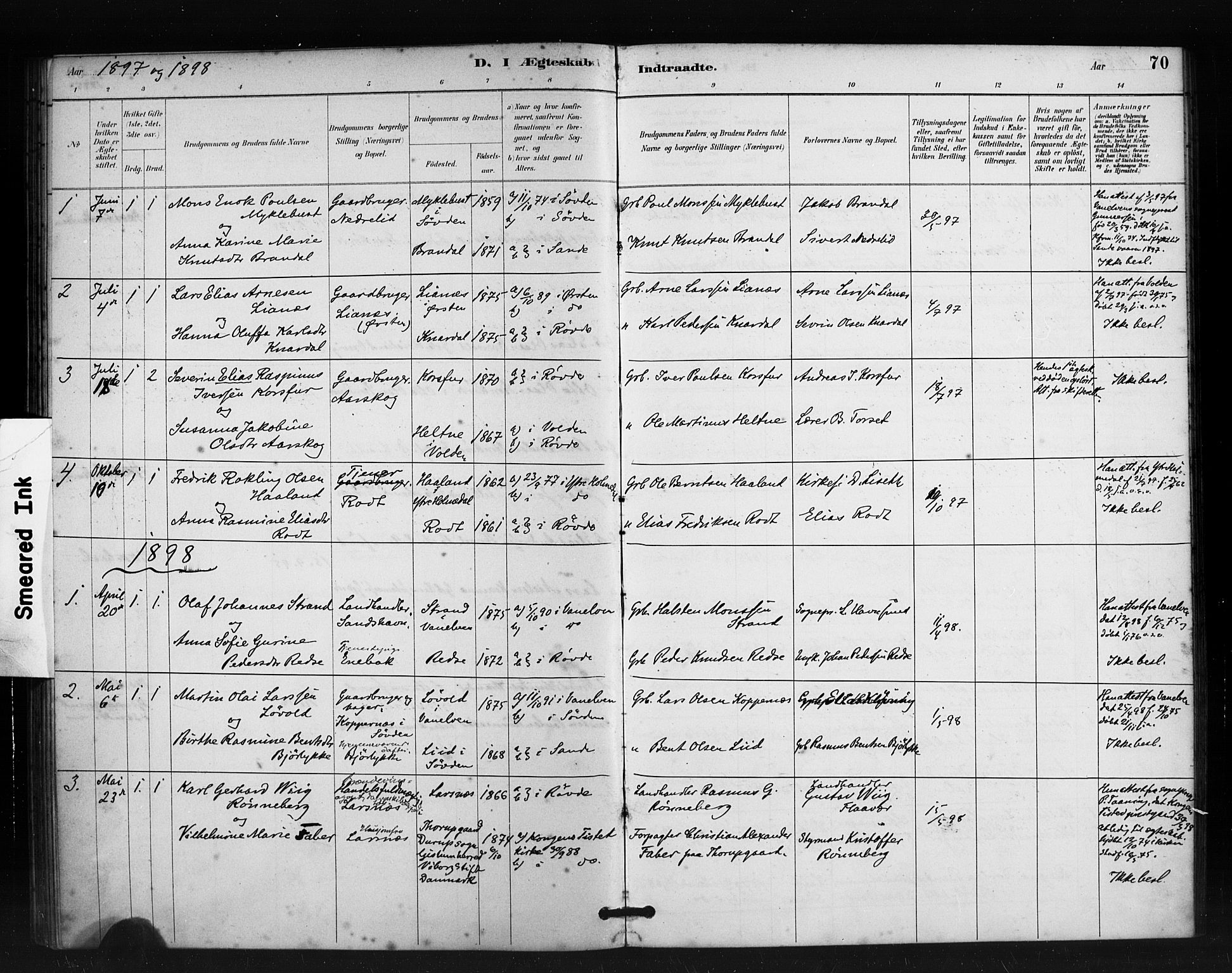 Ministerialprotokoller, klokkerbøker og fødselsregistre - Møre og Romsdal, AV/SAT-A-1454/504/L0056: Ministerialbok nr. 504A03, 1884-1904, s. 70