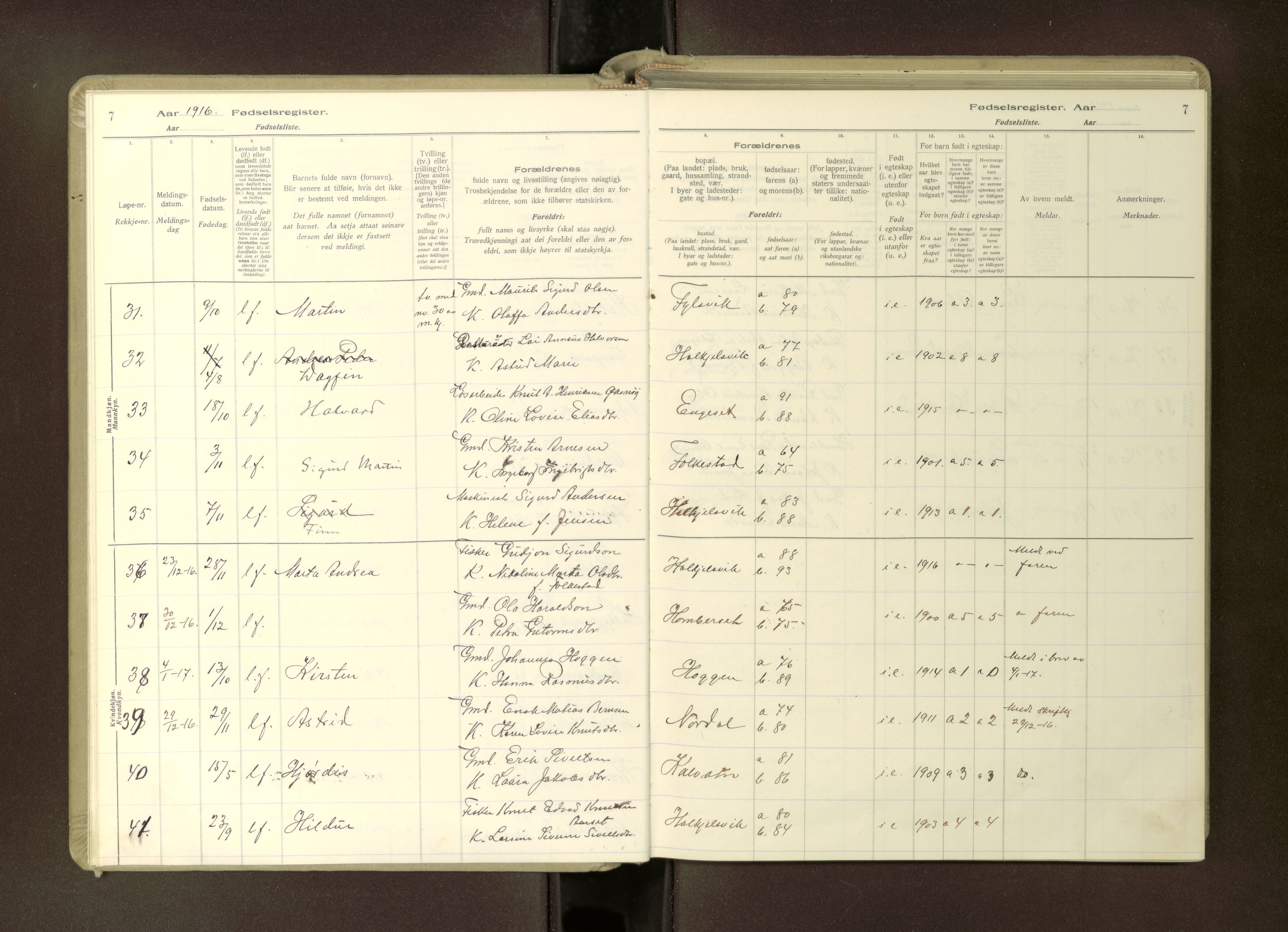 Ministerialprotokoller, klokkerbøker og fødselsregistre - Møre og Romsdal, AV/SAT-A-1454/511/L0165: Fødselsregister nr. 511---, 1916-1937, s. 7
