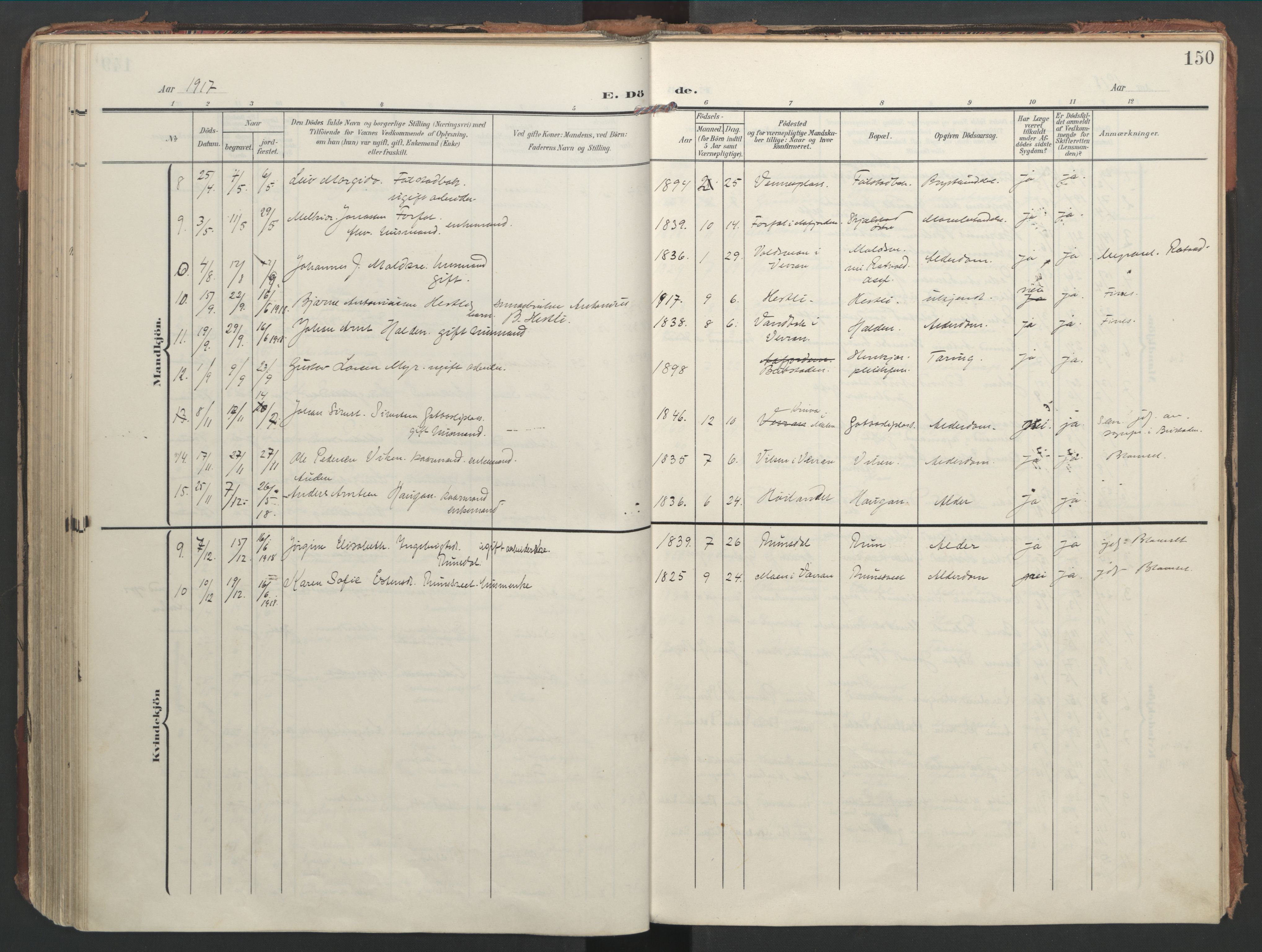 Ministerialprotokoller, klokkerbøker og fødselsregistre - Nord-Trøndelag, AV/SAT-A-1458/744/L0421: Ministerialbok nr. 744A05, 1905-1930, s. 150