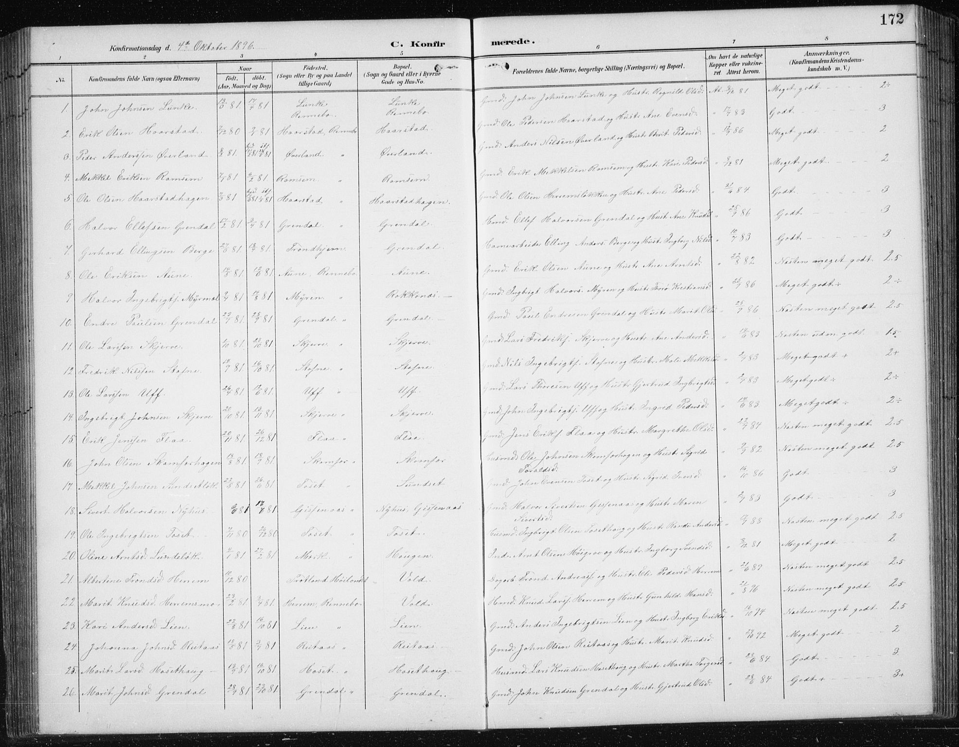 Ministerialprotokoller, klokkerbøker og fødselsregistre - Sør-Trøndelag, AV/SAT-A-1456/674/L0876: Klokkerbok nr. 674C03, 1892-1912, s. 172