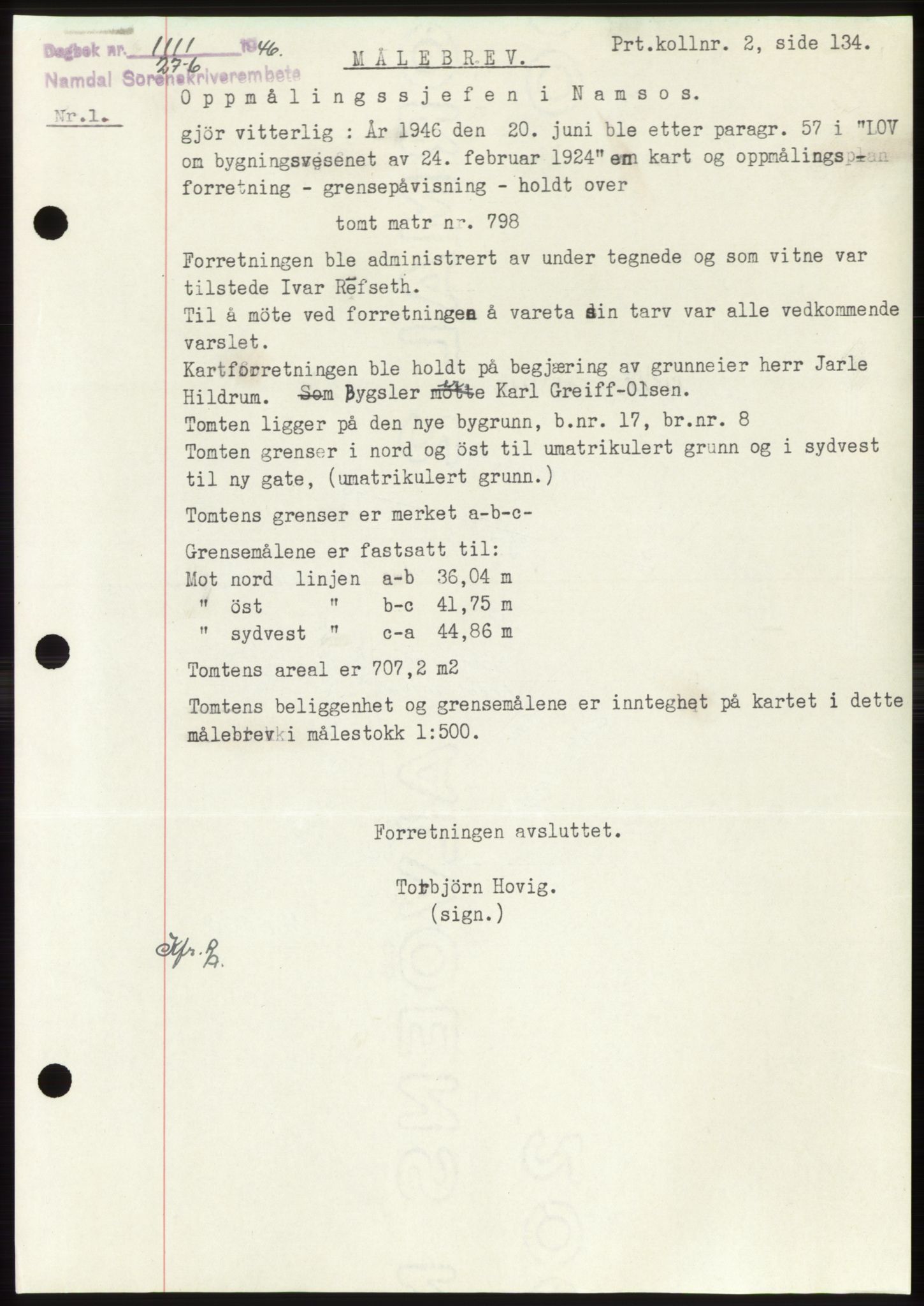 Namdal sorenskriveri, SAT/A-4133/1/2/2C: Pantebok nr. -, 1946-1946, Dagboknr: 1111/1946