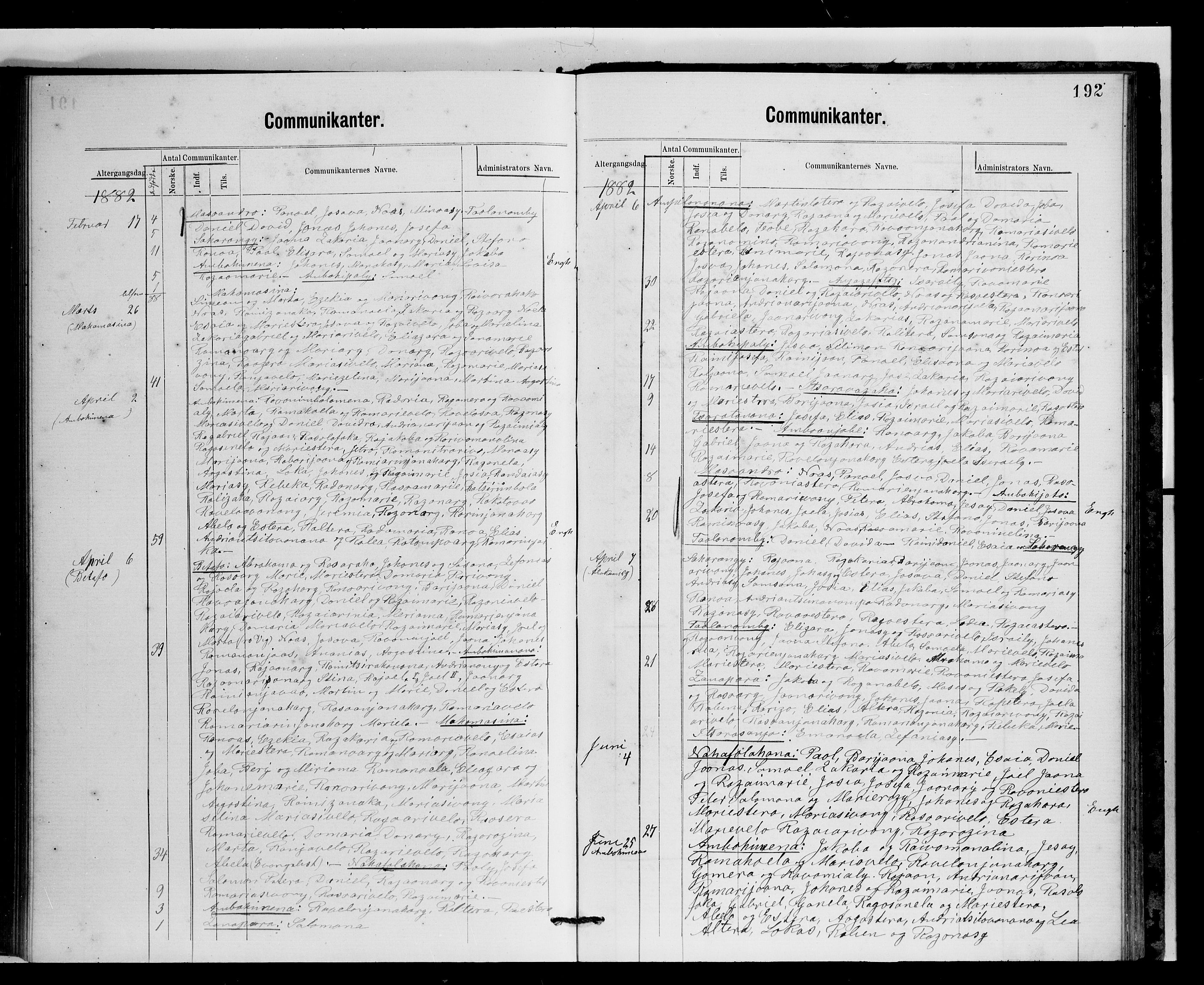 Archives FLM/NMS, Madagaskar, VID/MA-A-1163/D/Db/L0269: Ministerialbok nr. 1, 1867-1884, s. 192