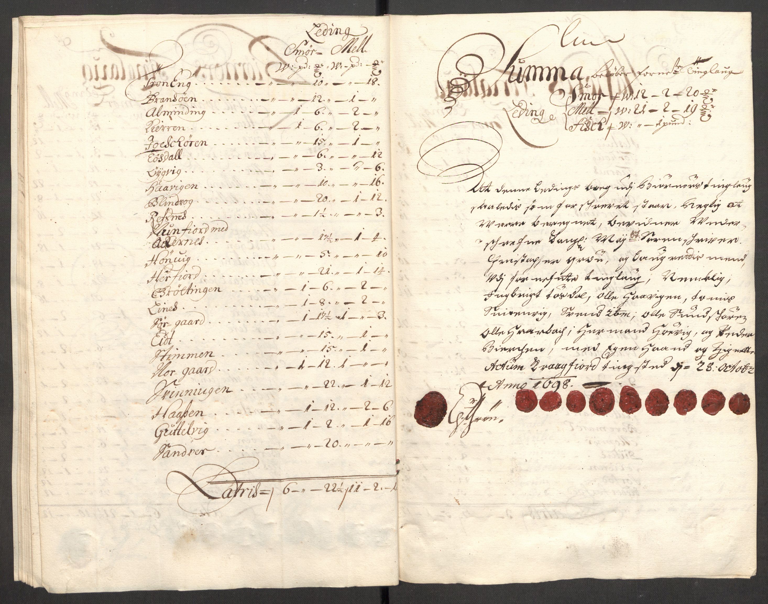 Rentekammeret inntil 1814, Reviderte regnskaper, Fogderegnskap, AV/RA-EA-4092/R57/L3853: Fogderegnskap Fosen, 1698-1699, s. 31