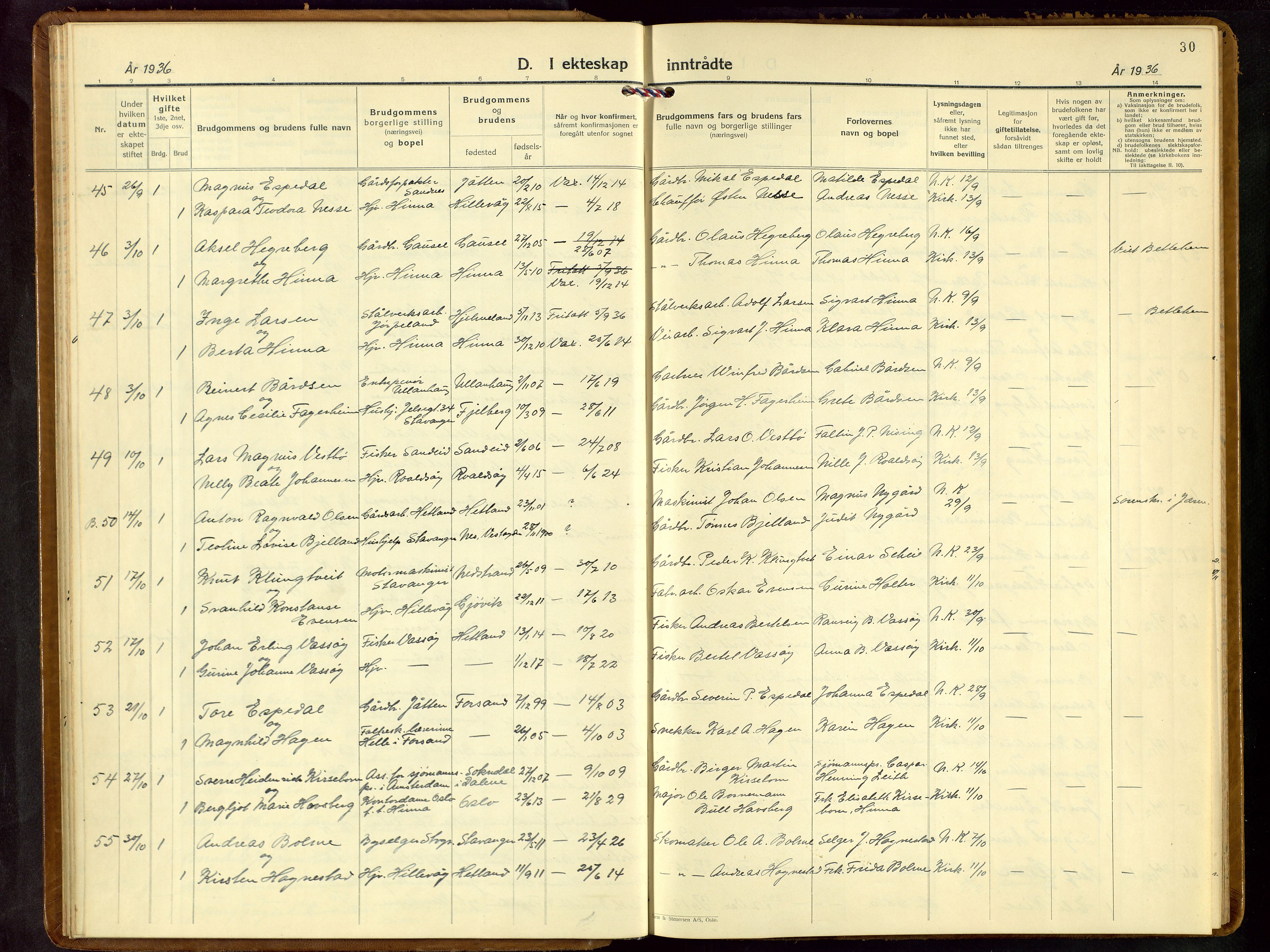 Hetland sokneprestkontor, AV/SAST-A-101826/30/30BB/L0013: Klokkerbok nr. B 13, 1931-1952, s. 30