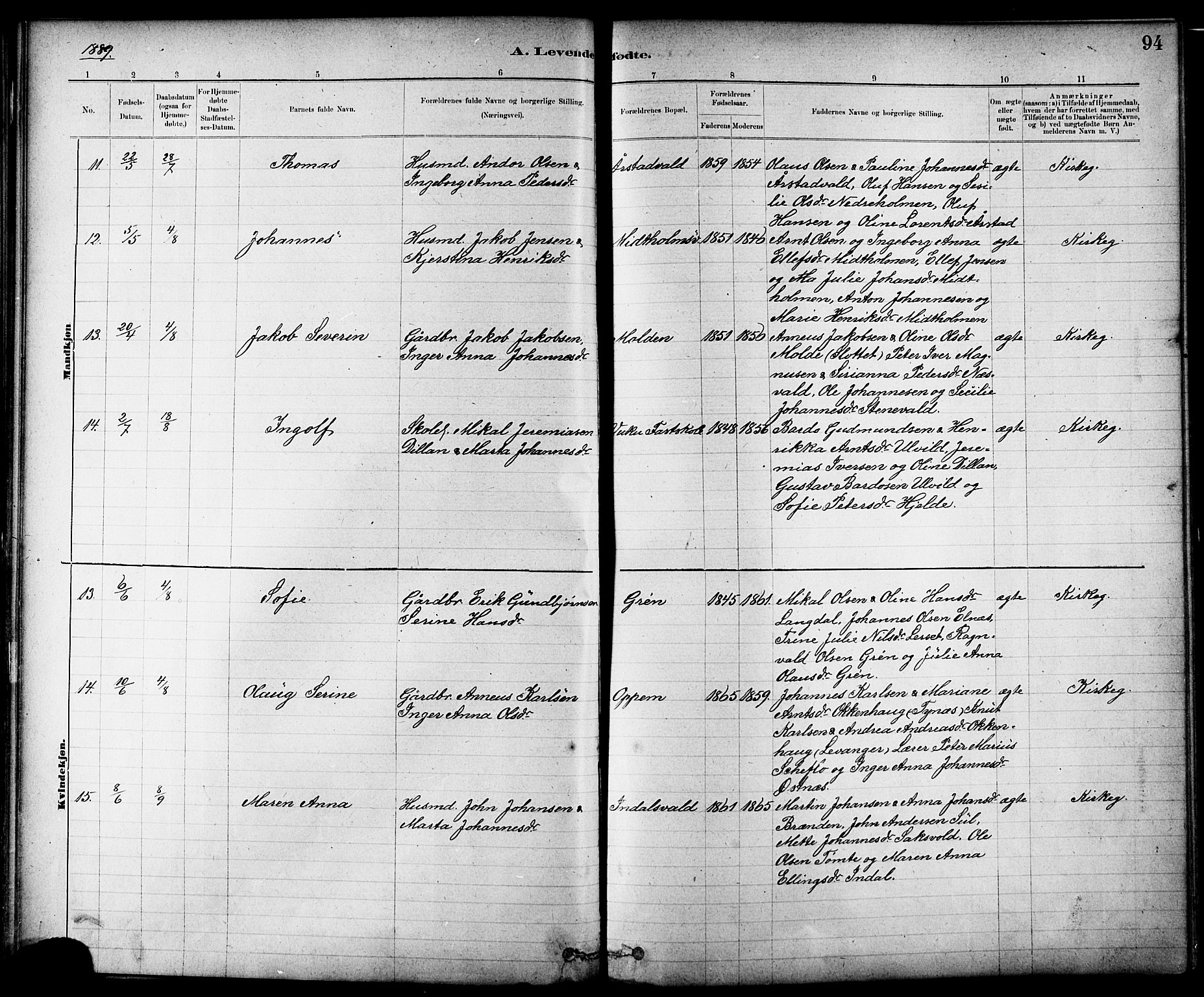 Ministerialprotokoller, klokkerbøker og fødselsregistre - Nord-Trøndelag, AV/SAT-A-1458/724/L0267: Klokkerbok nr. 724C03, 1879-1898, s. 94