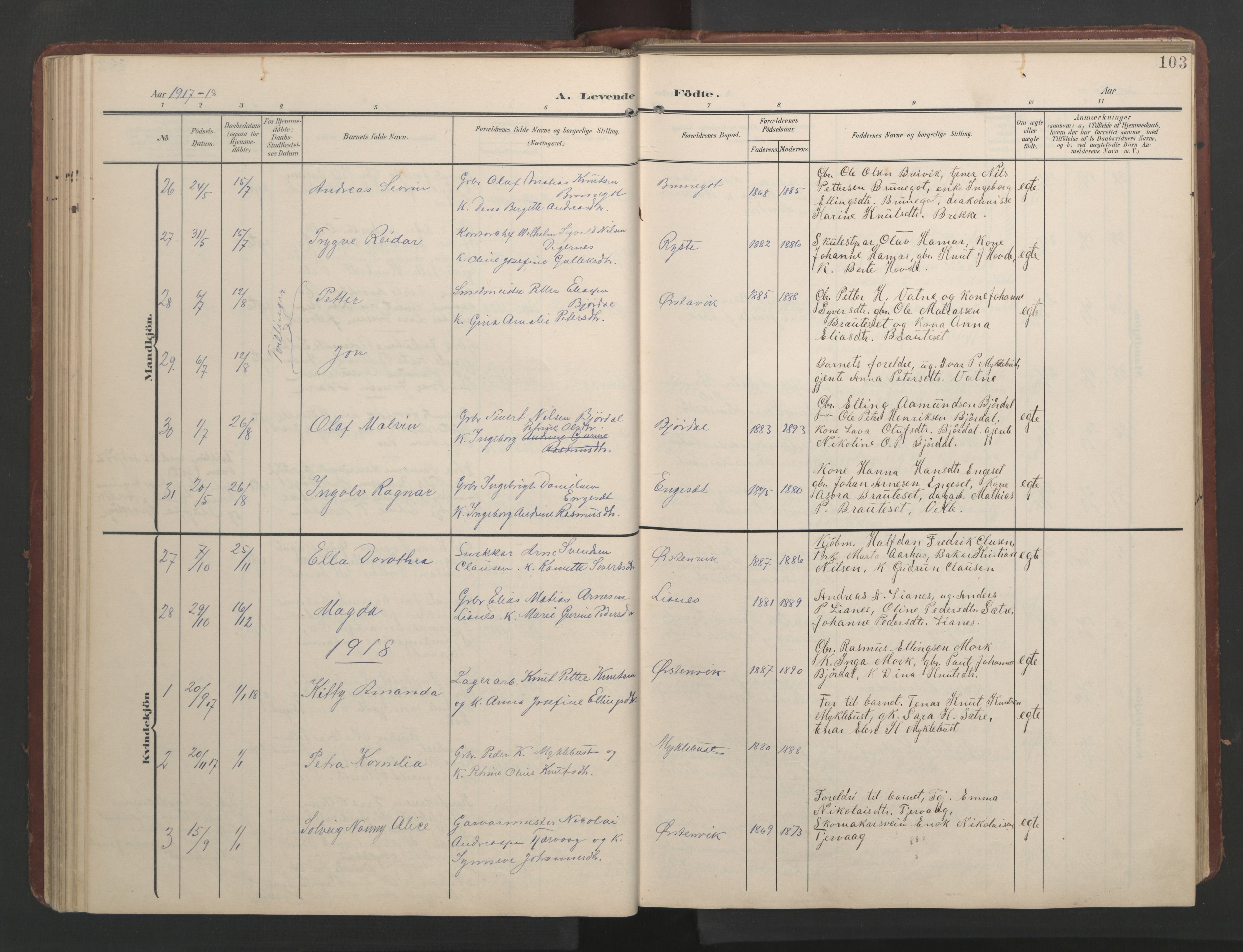 Ministerialprotokoller, klokkerbøker og fødselsregistre - Møre og Romsdal, SAT/A-1454/513/L0190: Klokkerbok nr. 513C04, 1904-1926, s. 103