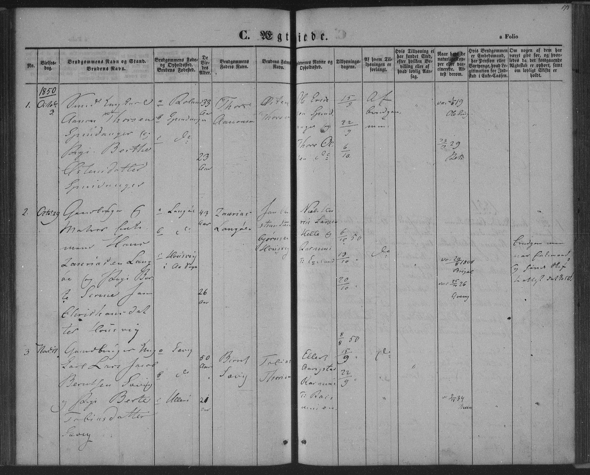 Herad sokneprestkontor, SAK/1111-0018/F/Fa/Fab/L0003: Ministerialbok nr. A 3, 1844-1853, s. 173
