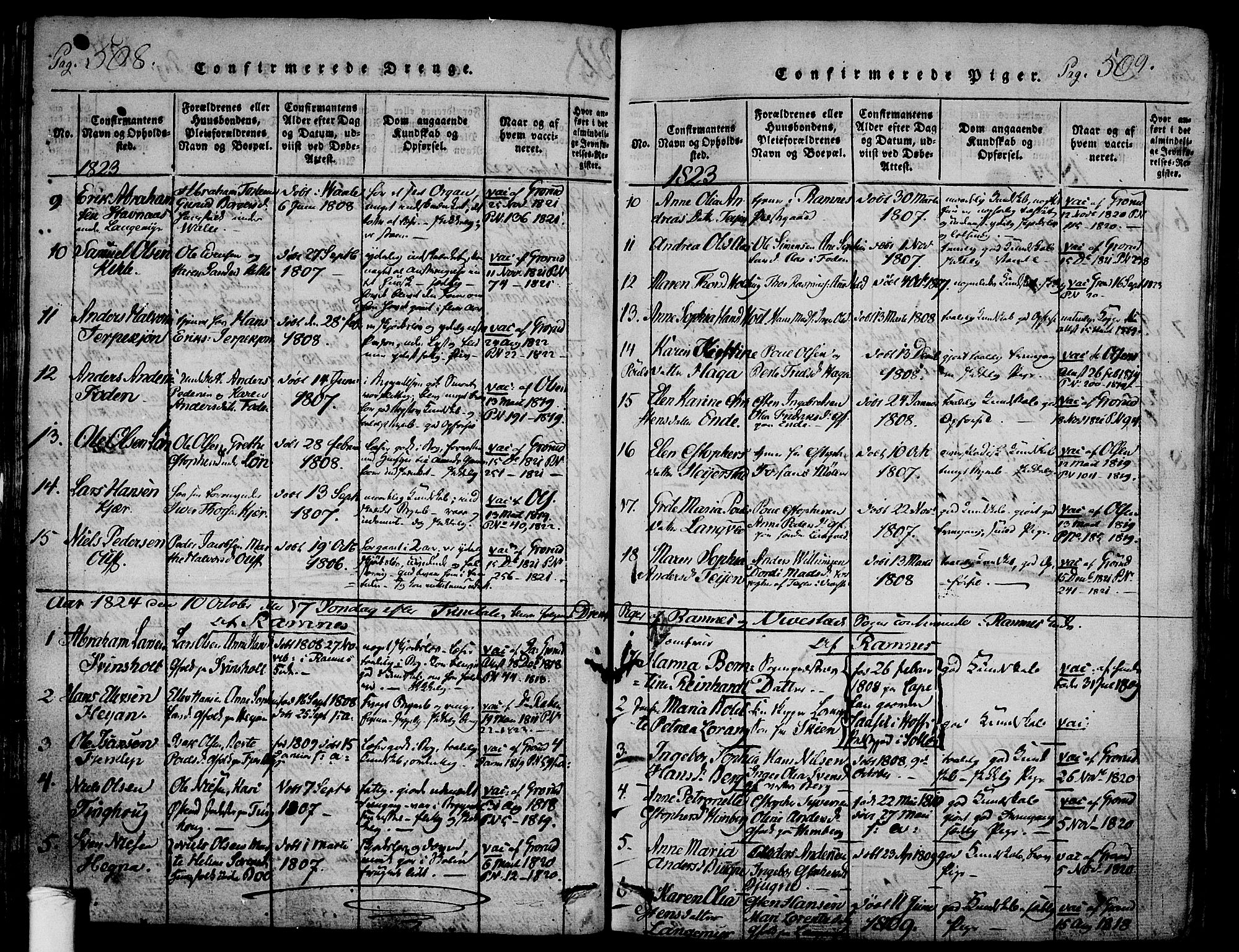Ramnes kirkebøker, SAKO/A-314/F/Fa/L0004: Ministerialbok nr. I 4, 1813-1840, s. 508-509