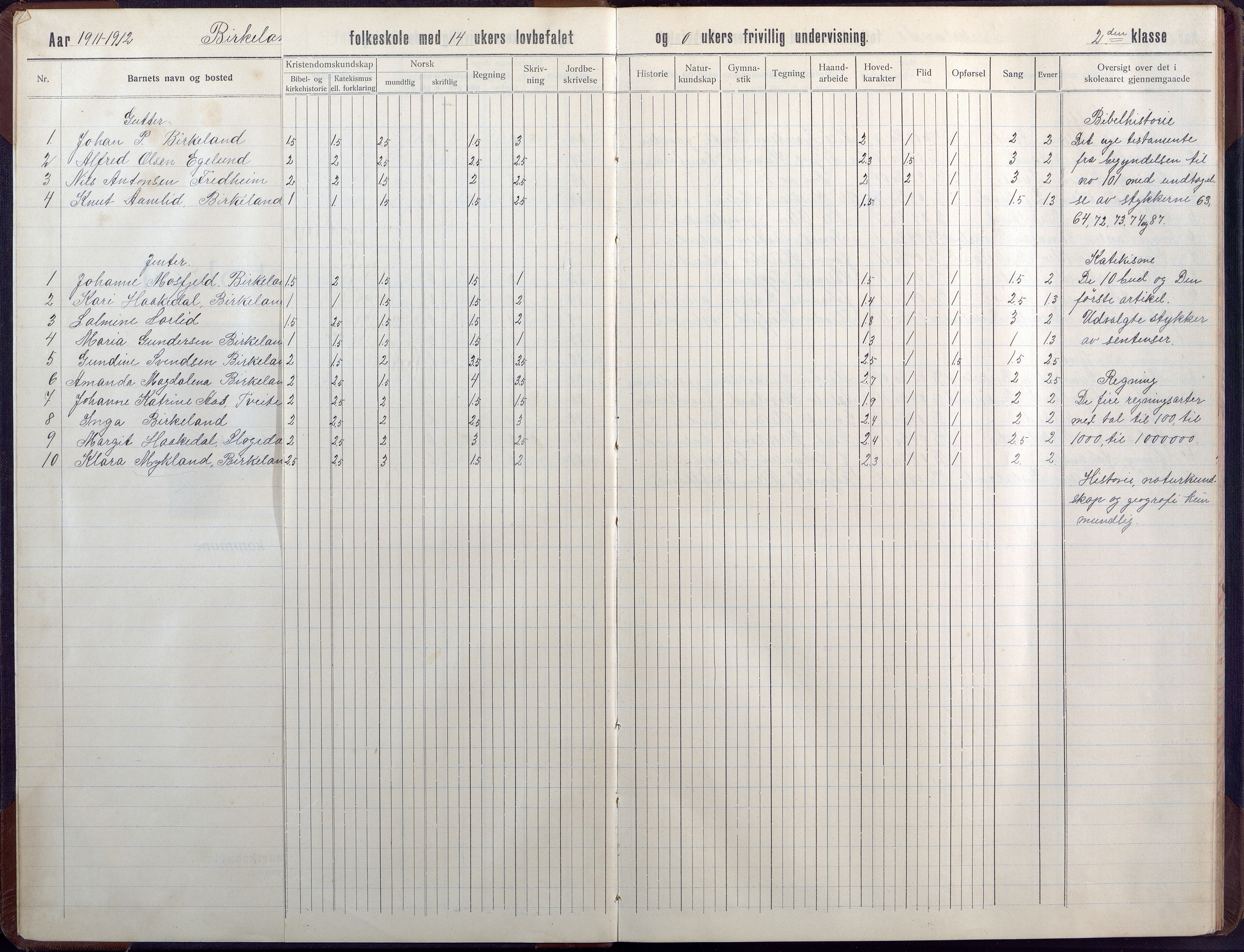 Birkenes kommune, Birkenes krets/Birkeland folkeskole frem til 1991, AAKS/KA0928-550a_91/F02/L0008: Skoleprotokoll, 1911-1930