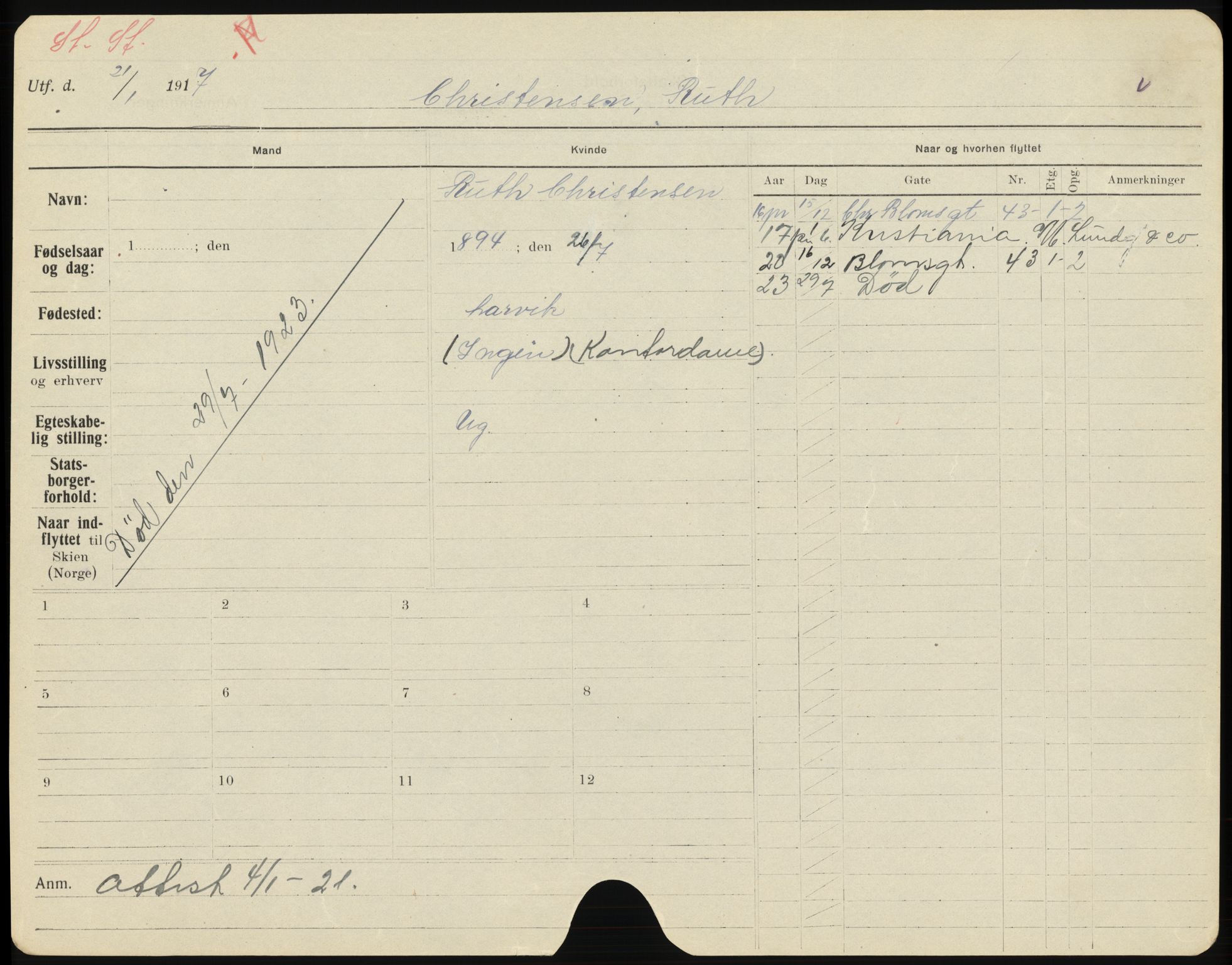 Skien folkeregister, AV/SAKO-A-425/H/Ha/L0001: Døde, 1916-1929, s. 1077