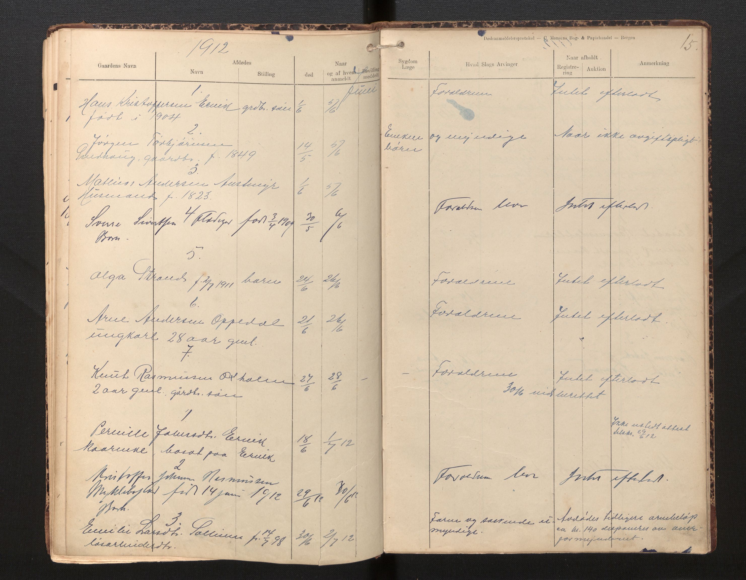 Lensmannen i Selje, AV/SAB-A-29701/0006/L0006: Dødsfallprotokoll, 1910-1916, s. 15