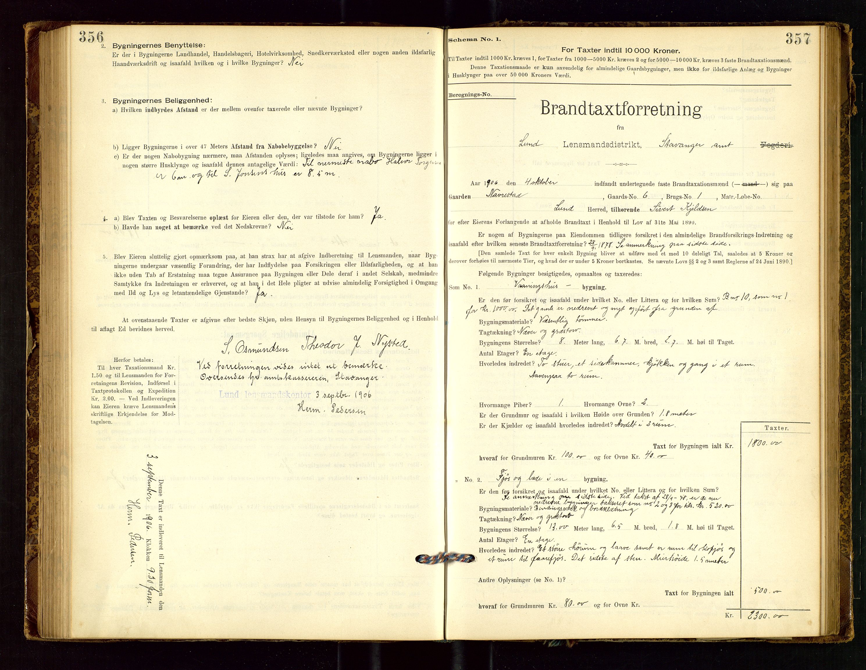 Lund lensmannskontor, AV/SAST-A-100303/Gob/L0001: "Brandtakstprotokol", 1894-1907, s. 356-357