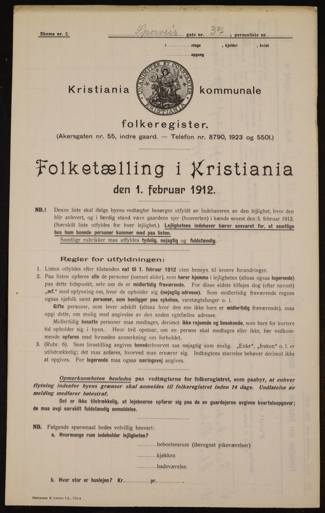 OBA, Kommunal folketelling 1.2.1912 for Kristiania, 1912, s. 100905