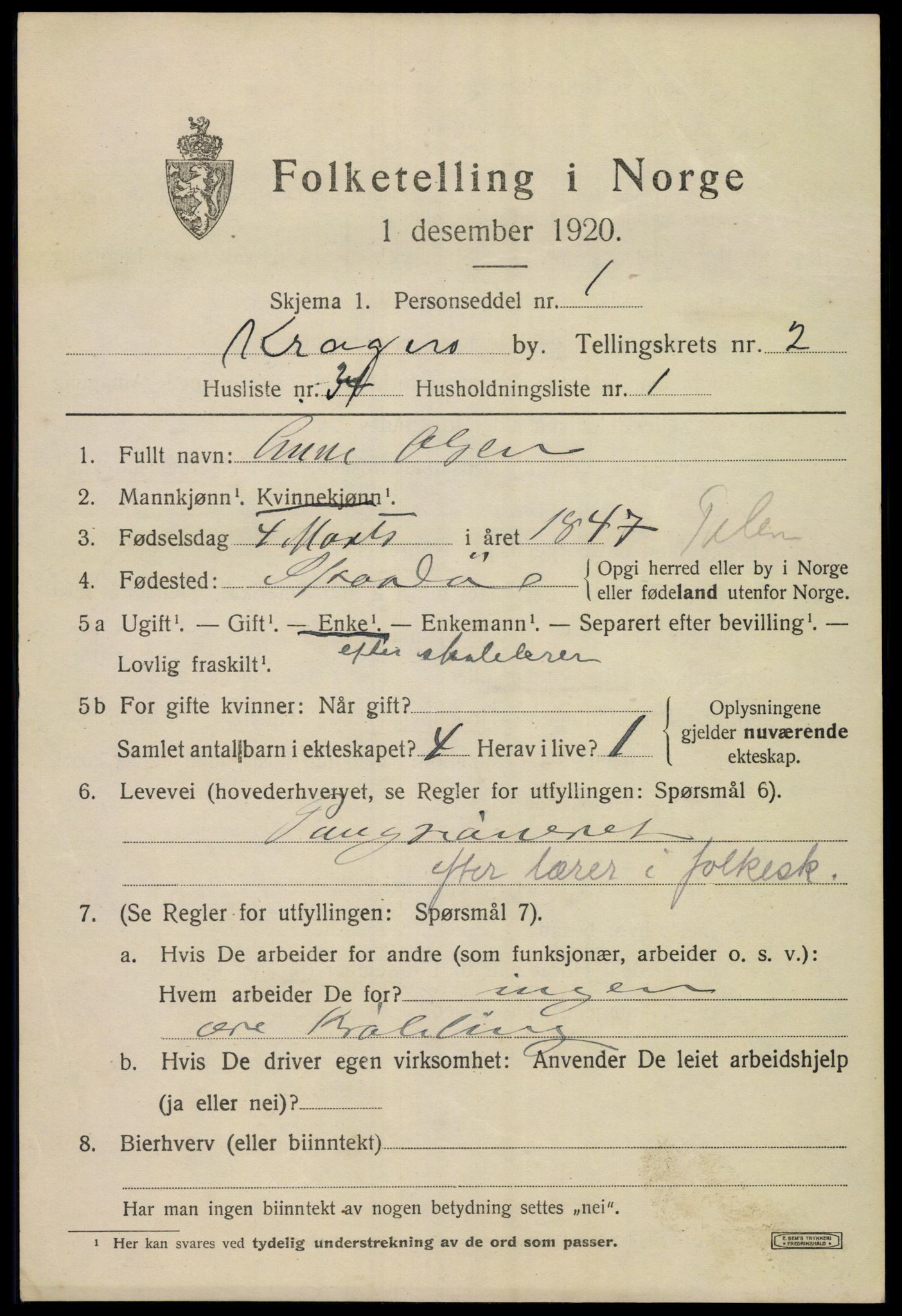 SAKO, Folketelling 1920 for 0801 Kragerø kjøpstad, 1920, s. 5755