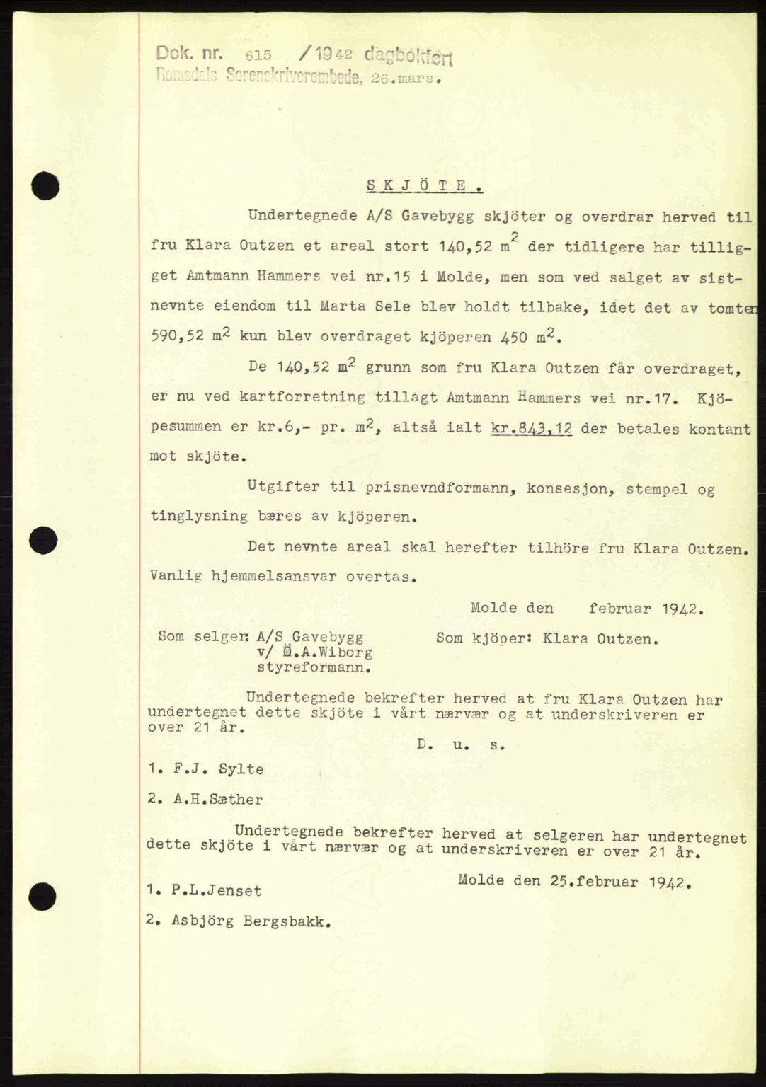 Romsdal sorenskriveri, SAT/A-4149/1/2/2C: Pantebok nr. A12, 1942-1942, Dagboknr: 615/1942