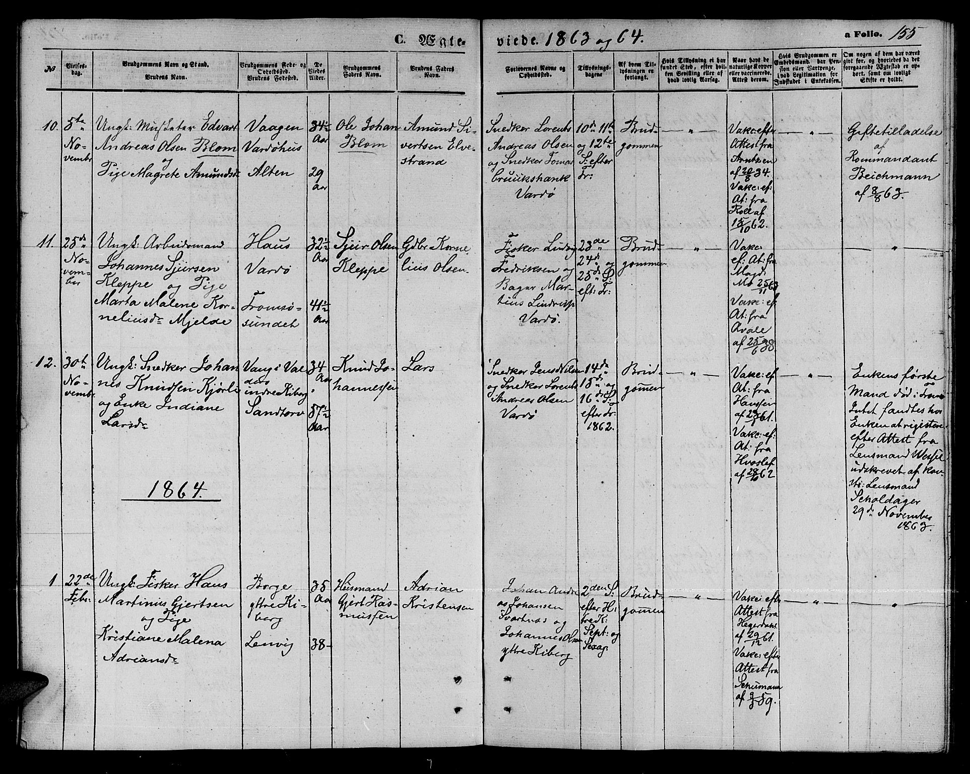 Vardø sokneprestkontor, AV/SATØ-S-1332/H/Hb/L0002klokker: Klokkerbok nr. 2, 1861-1870, s. 155