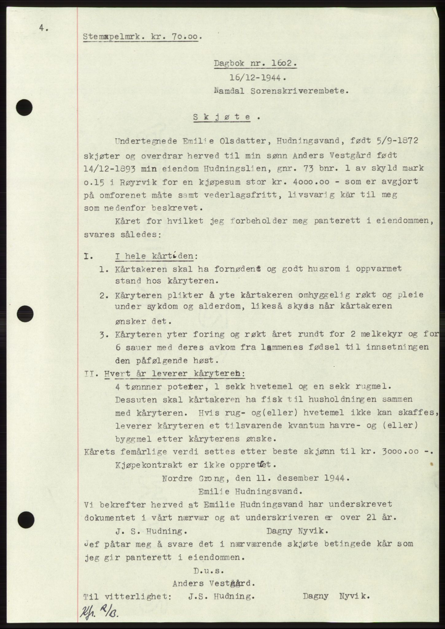 Namdal sorenskriveri, SAT/A-4133/1/2/2C: Pantebok nr. -, 1944-1945, Dagboknr: 1602/1944