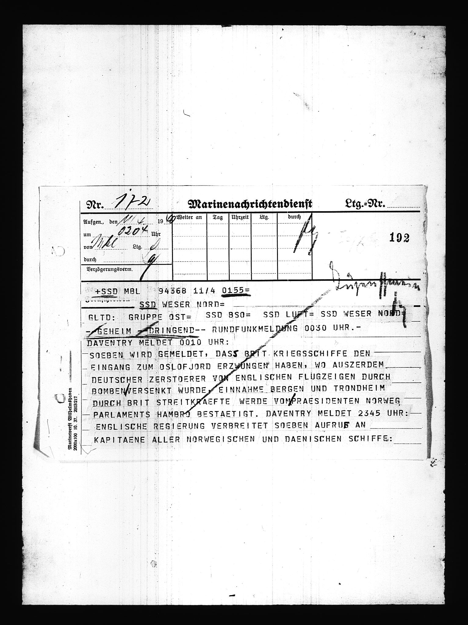 Documents Section, AV/RA-RAFA-2200/V/L0085: Amerikansk mikrofilm "Captured German Documents".
Box No. 724.  FKA jnr. 615/1954., 1940-1941, s. 68