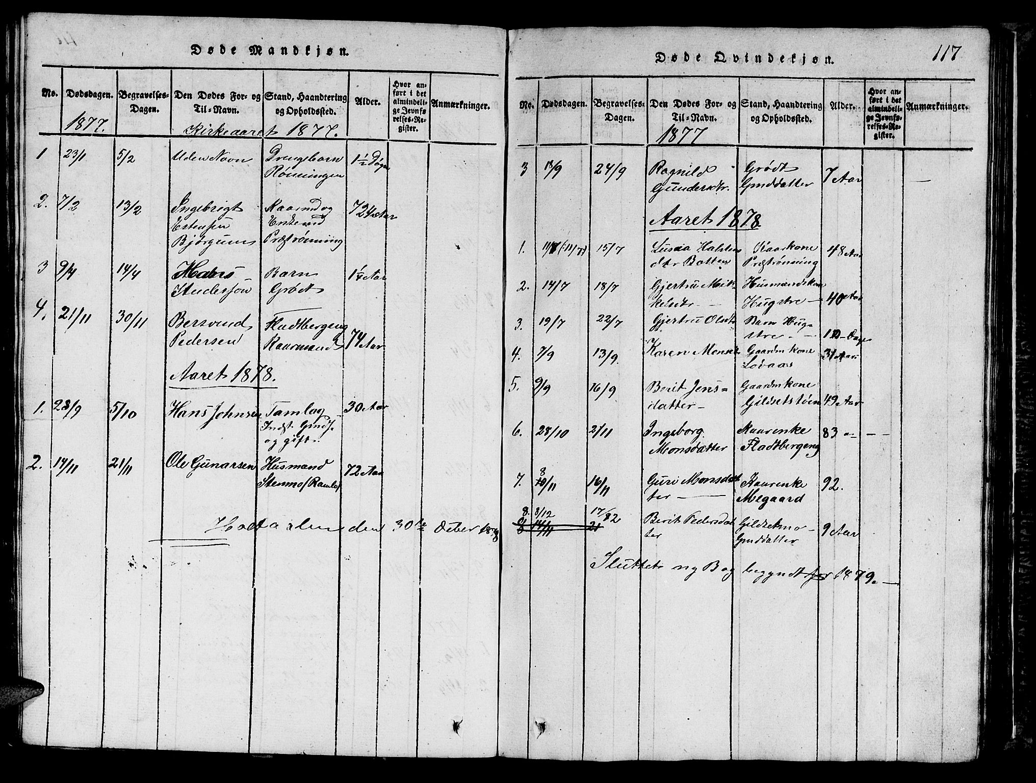 Ministerialprotokoller, klokkerbøker og fødselsregistre - Sør-Trøndelag, AV/SAT-A-1456/685/L0976: Klokkerbok nr. 685C01, 1817-1878, s. 117